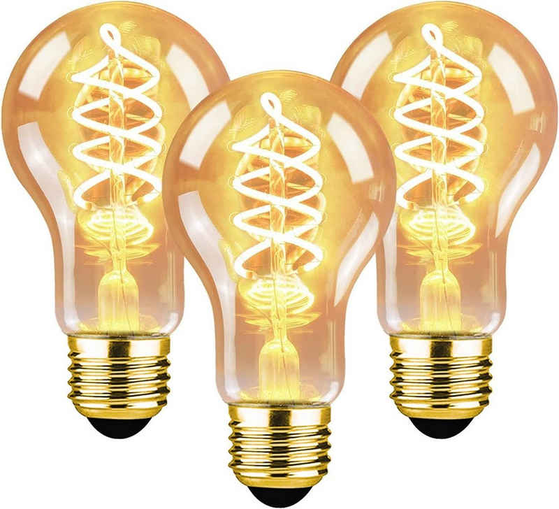 ZMH LED-Leuchtmittel Edison Vintage Glühbirne 4W Glühlampe A60 Antike Bulb Ideal Nostalgie, E27, 3 St., Warmweiß, E27 3 Stück Warmweiß