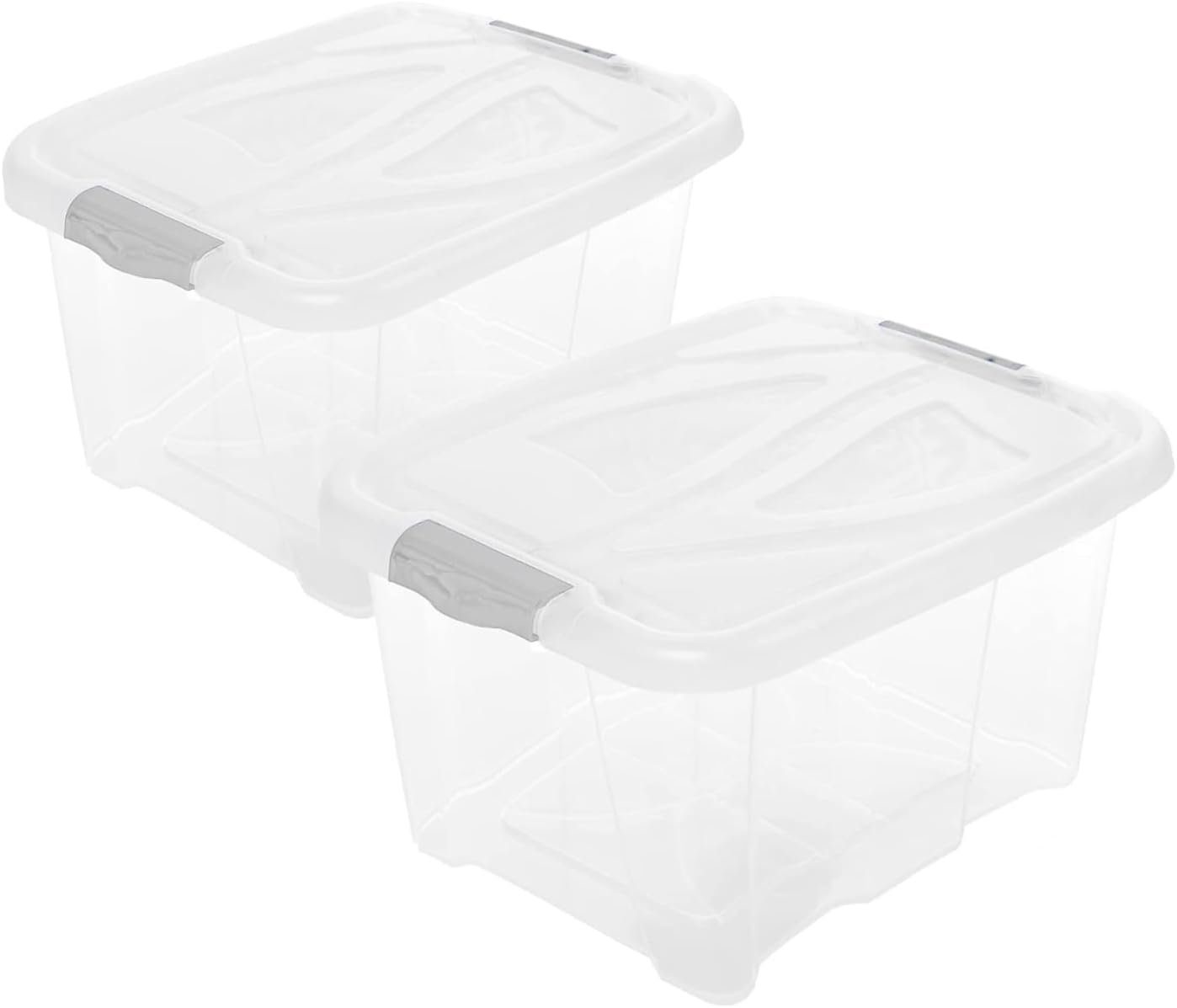 Centi Aufbewahrungsbox 2er Set Aufbewahrungsbox mit Deckel 30 Liter (26 x 49 x 39 cm), Plastikbox mit Clip-Deckeln Stapelbar Transparent
