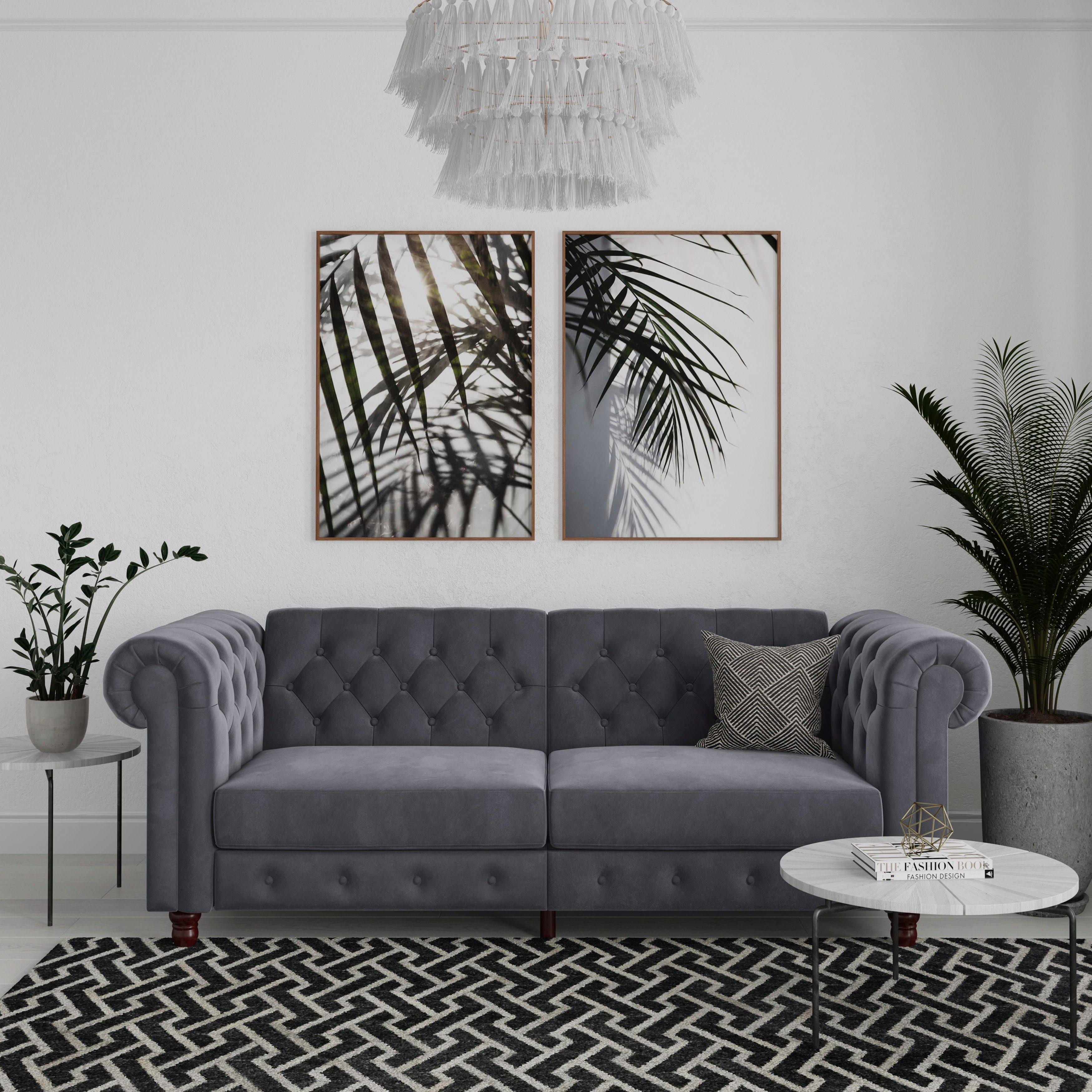 Dorel Home 3-Sitzer Felix, Schlafsofa 236 cm, (Liegefläche 108x190cm), Rückenlehne, 3-fach verstellbar, Velours, Kunstleder, Luxus-Microfaser Vintage