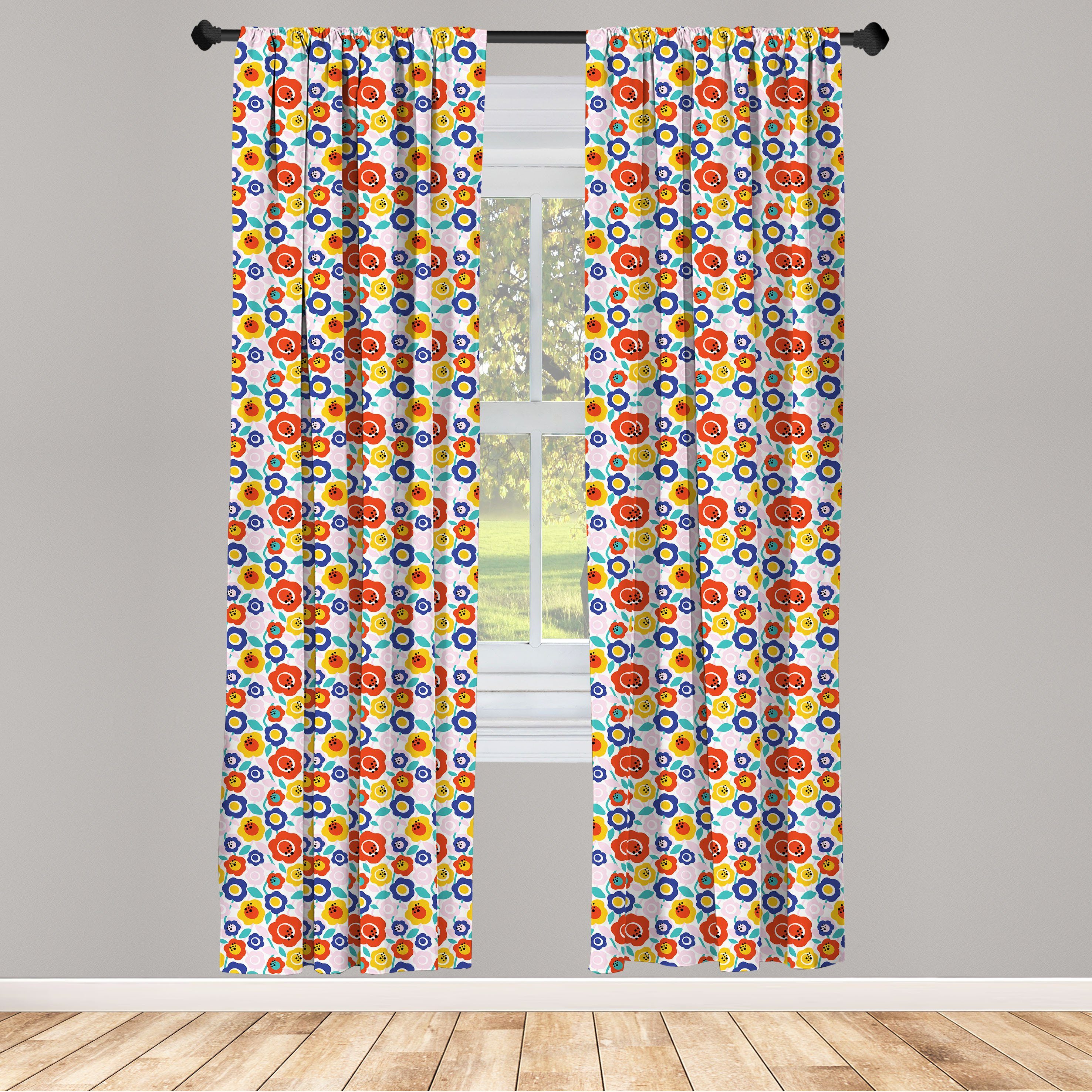 Gardine Vorhang für Wohnzimmer Blumen Microfaser, Tönen Blumen in Schlafzimmer Abakuhaus, den Dekor, bunten
