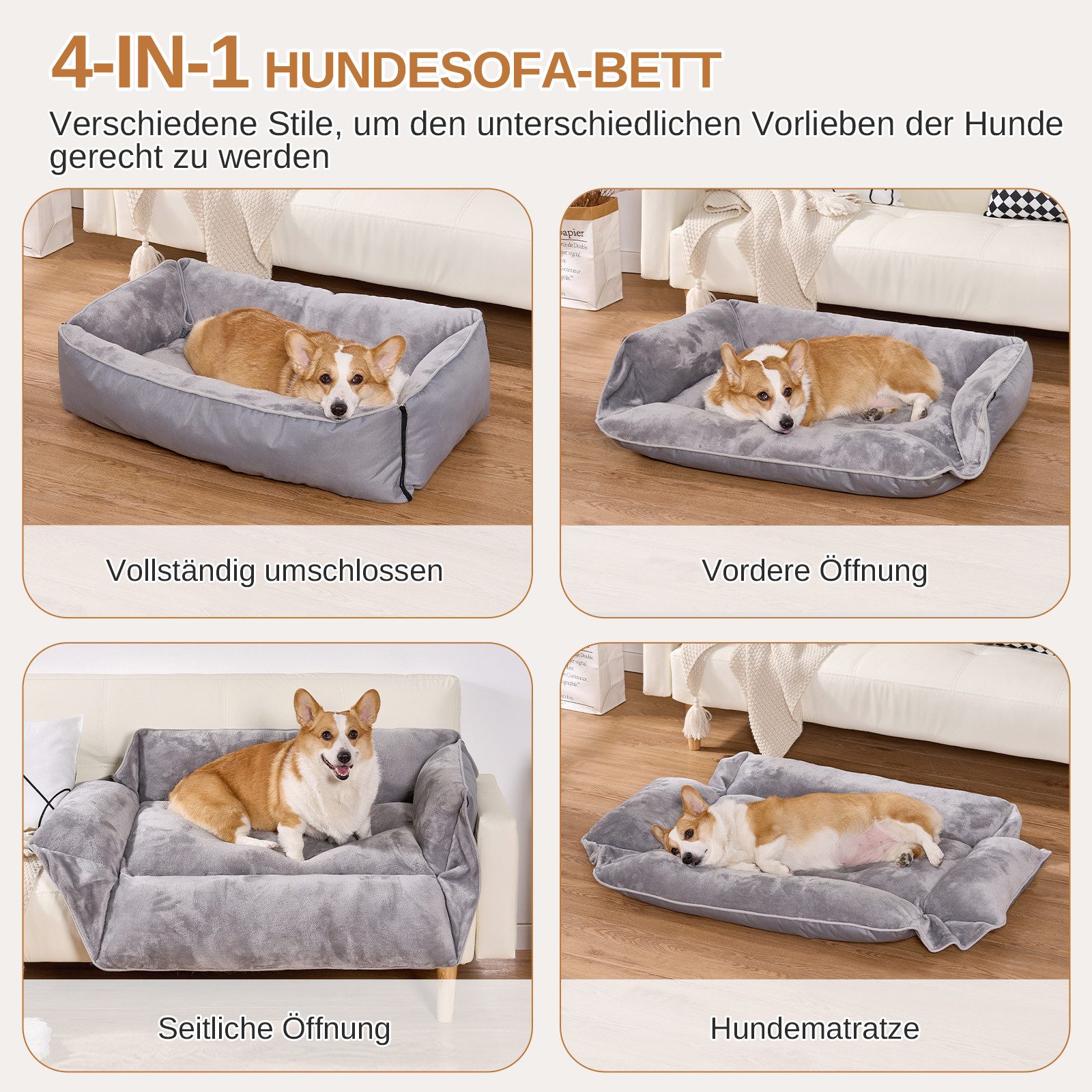 Dogat Tierbett Hundebett Waschbar, Hundesofa, Flanell-Oberfläche 4 Größen (S-XL), verschiedene Größen(S-XL)