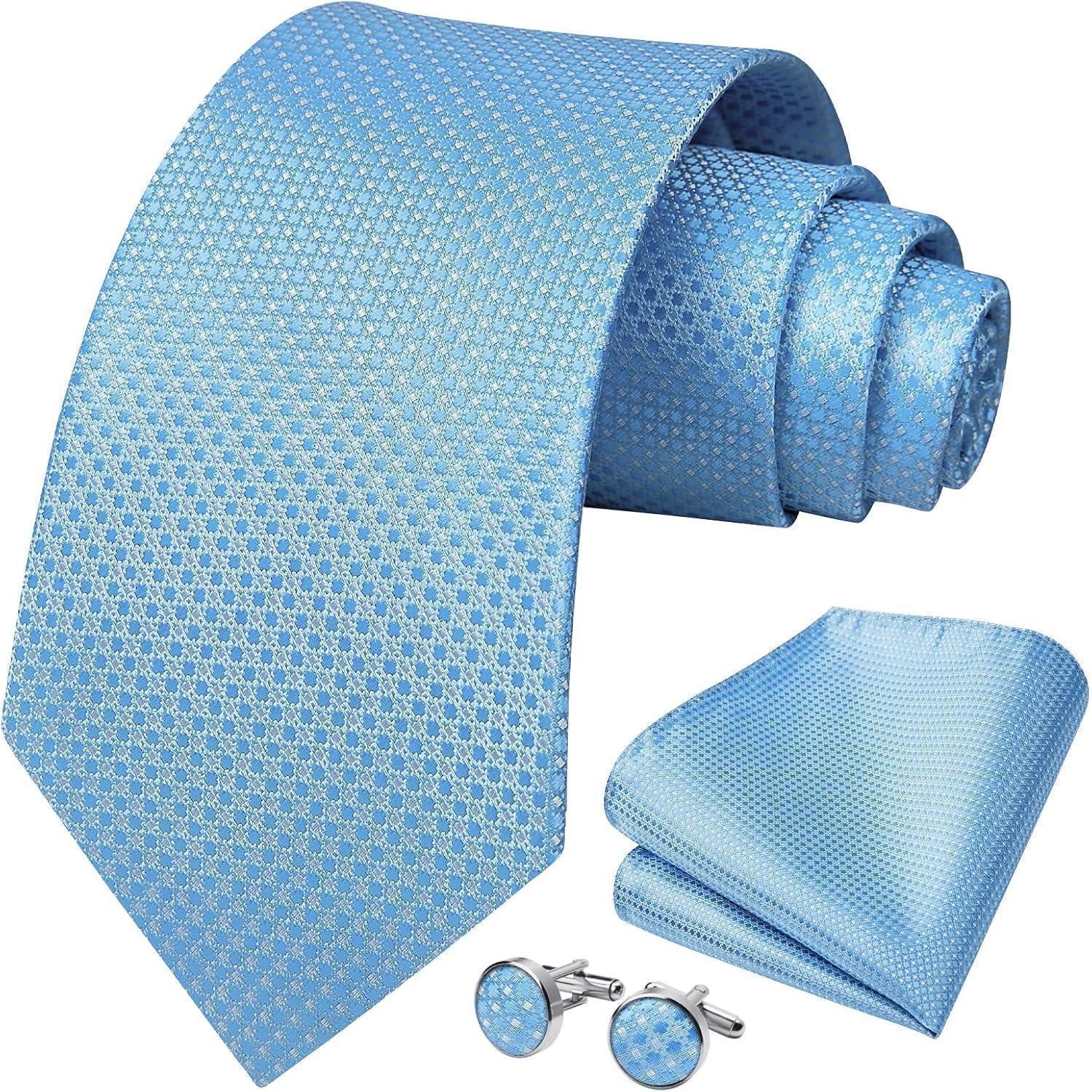 Krawatte Krawatte Herren Hochzeit Einstecktuch Manschettenknöpfe Kariert Blau