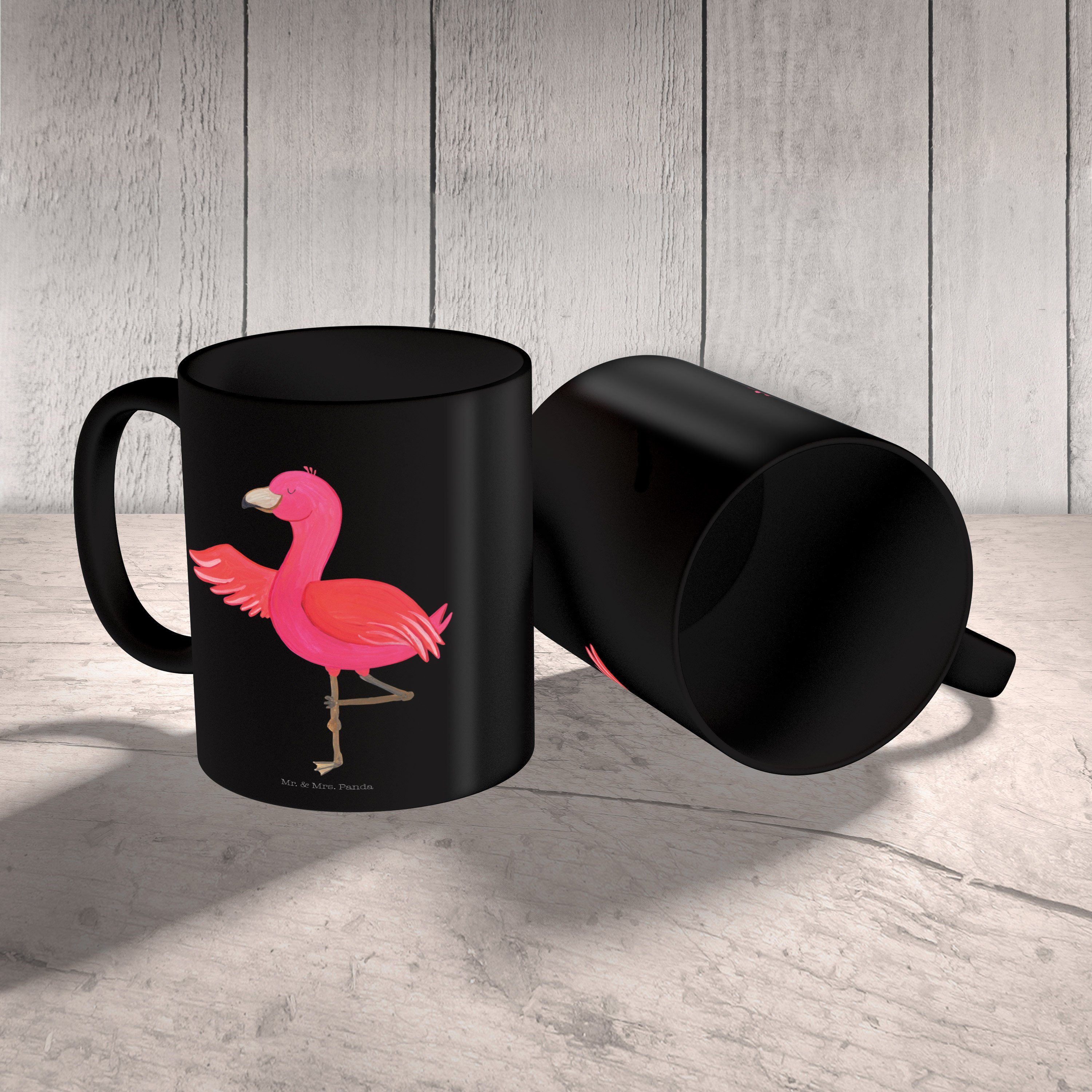 Tasse Schwarz Mrs. Mr. Flamingo Kaffeetasse, Rosa, Schwarz - Panda Motive, & Keramik Yoga - Geschenk, Tasse