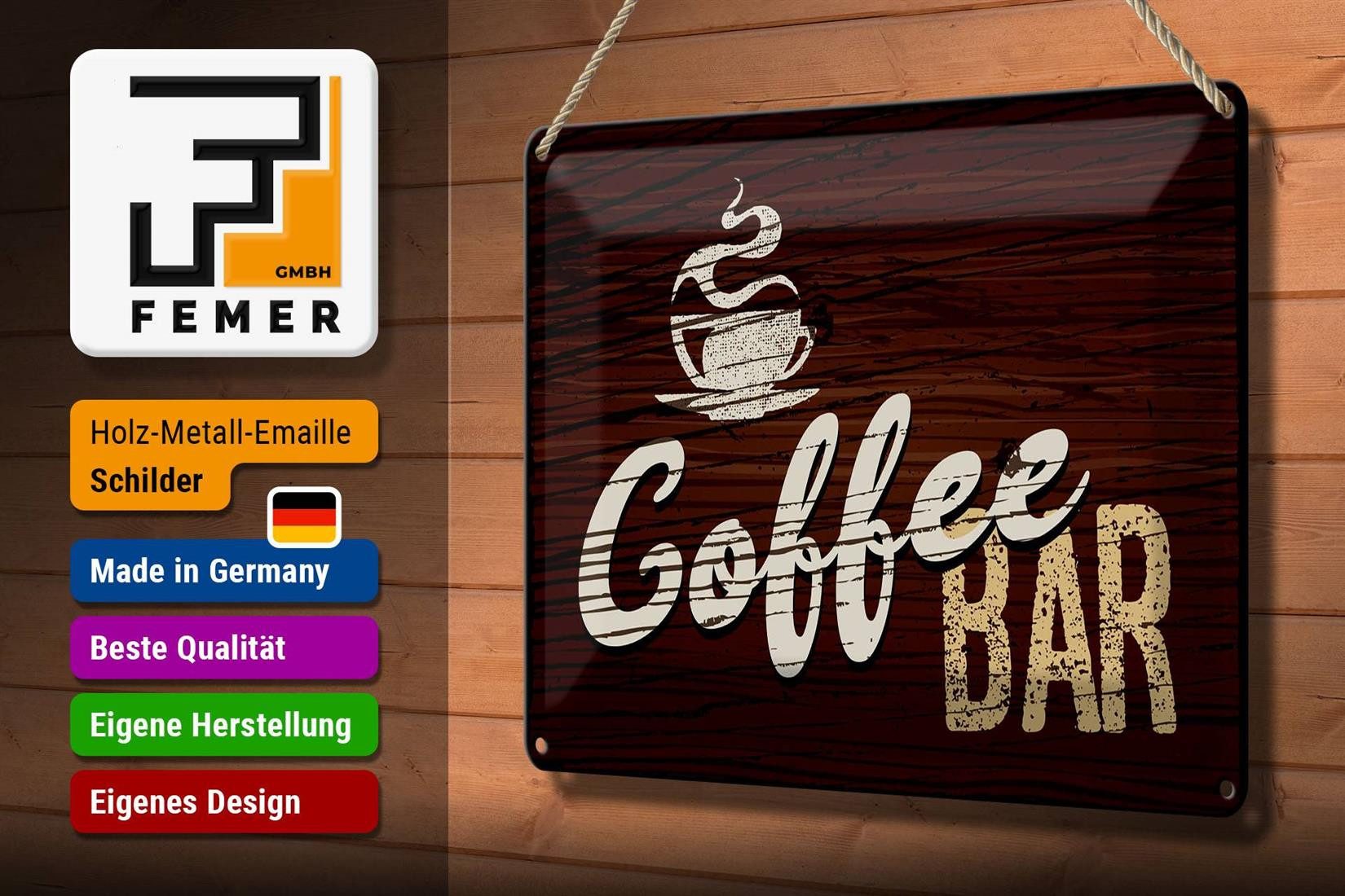 Femer GmbH Metallschild Spruch 30x20cm Coffee Bar, (1 St), gewölbte Oberfläche, abgerundete Ecken, umgeschlagene Kanten