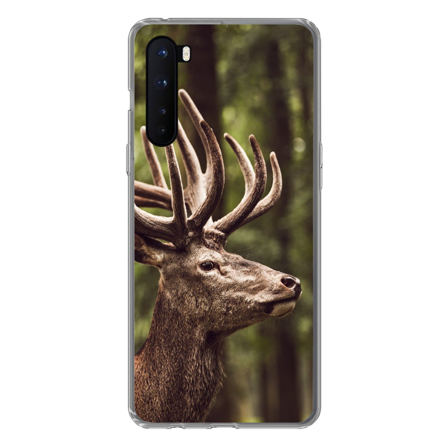 MuchoWow Handyhülle für OnePlus Nord Hirsch - Natur - Geweih - Wald - Tiere, Phone Case, Silikon, Schutzhülle Dünn