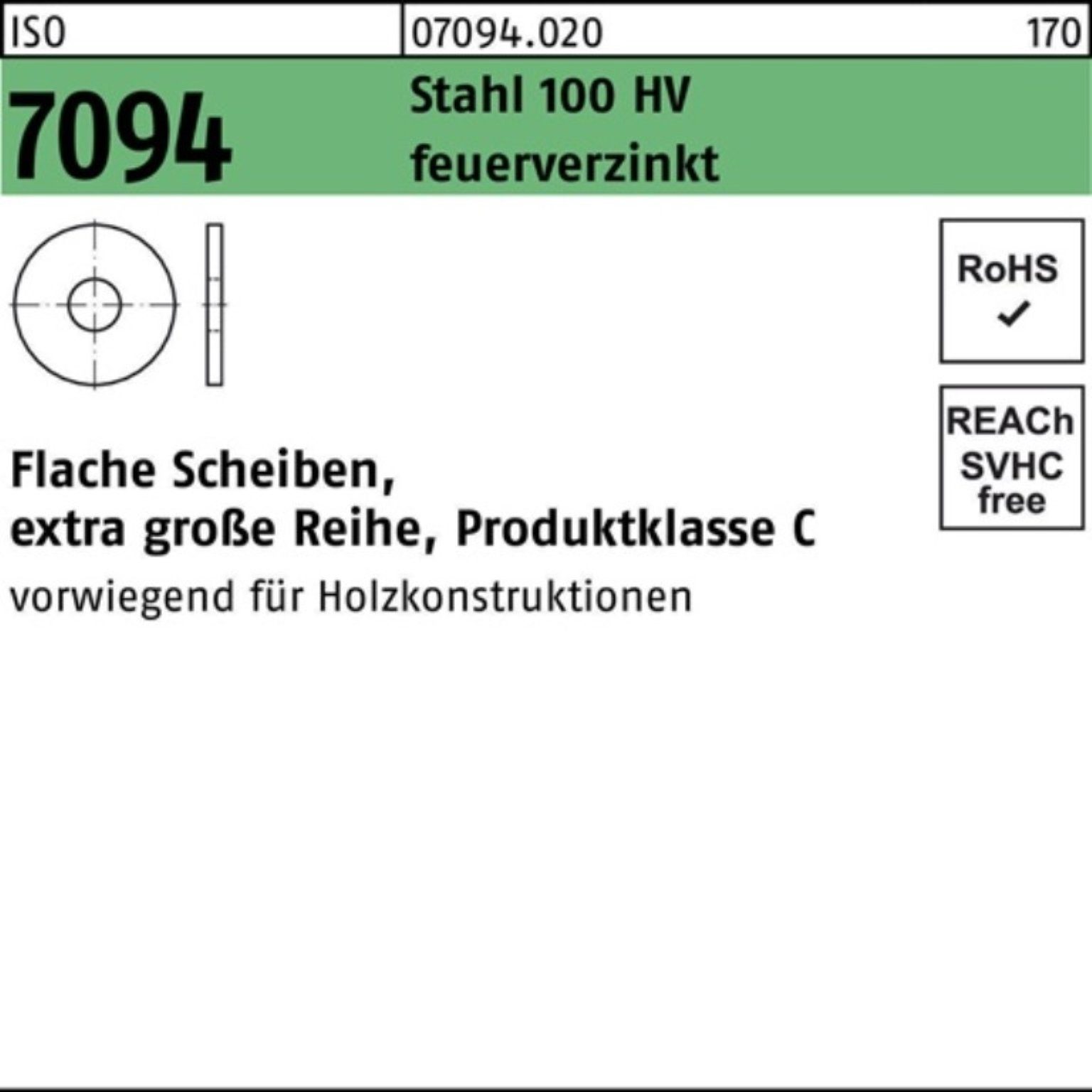 Unterlegscheibe 100er Pack 070940200060000 Unterlegscheibe ISO 7094 6 Stahl 100 HV feu