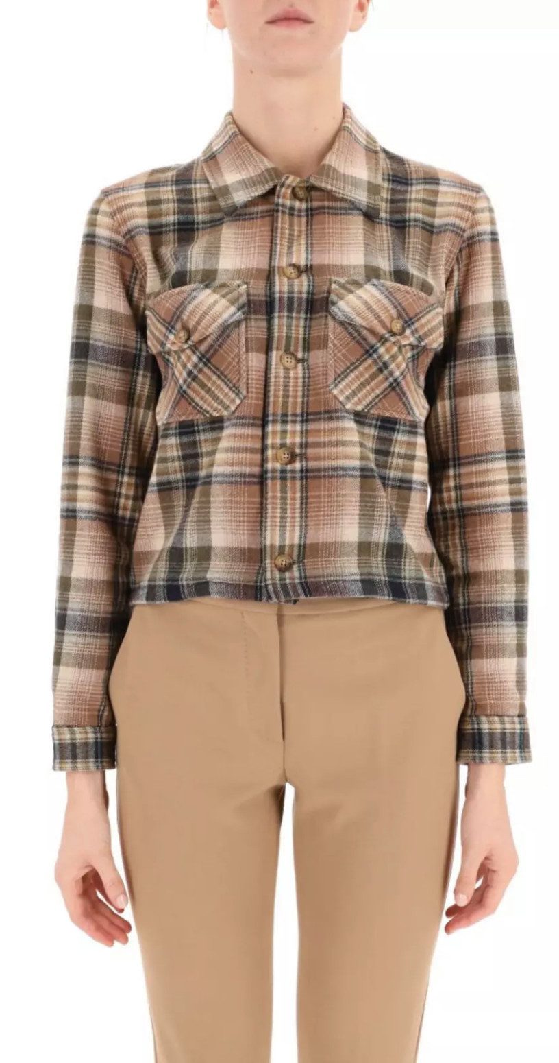 Polo Ralph Lauren Hemdjacke Check Cropped Shirt Jacke aus italienischem Tweed-Wollhemd Gewebtes Karomuster, leicht verkürzte, kantige Silhouette