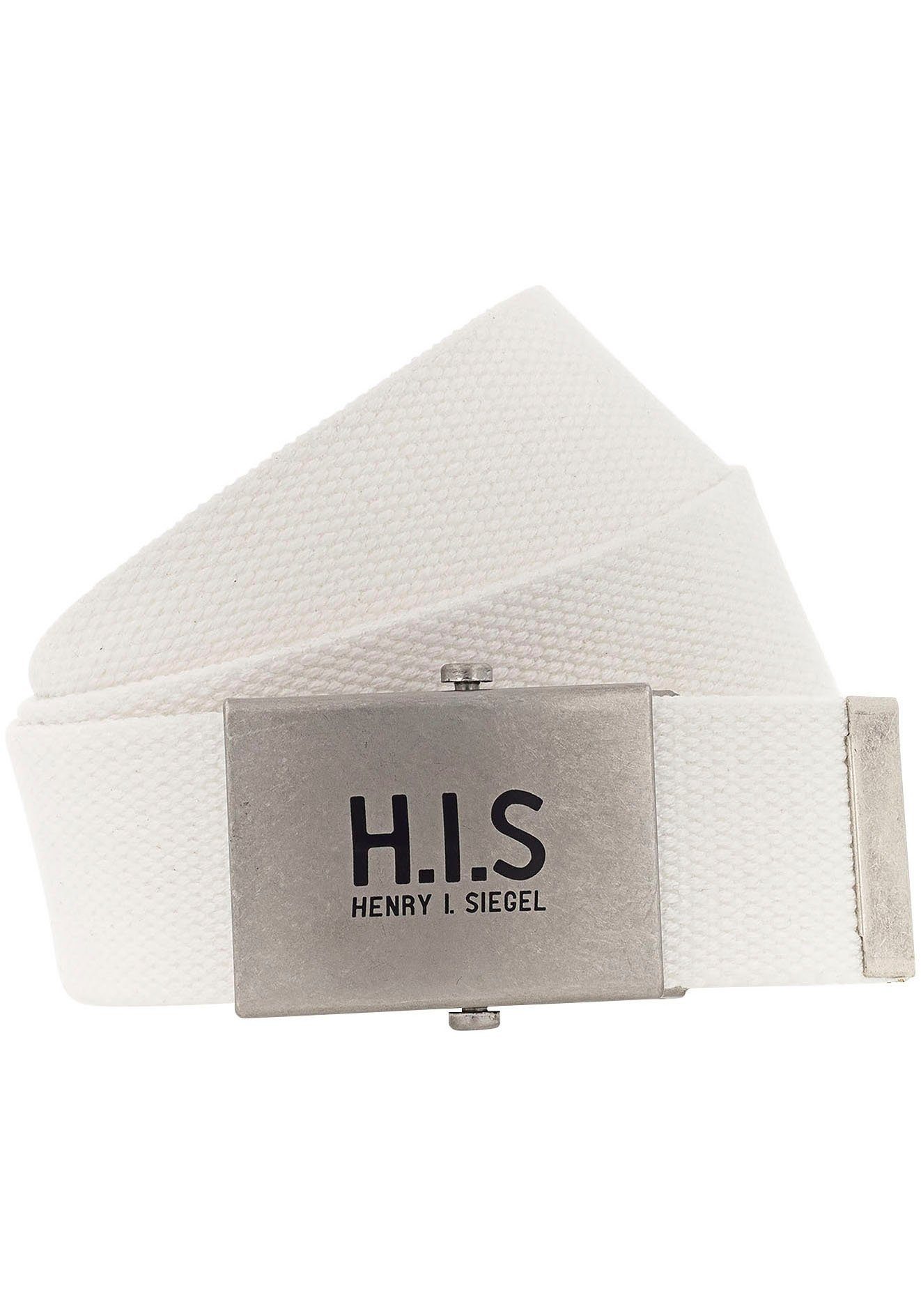 der Stoffgürtel Bandgürtel Logo auf Koppelschließe weiss H.I.S mit H.I.S