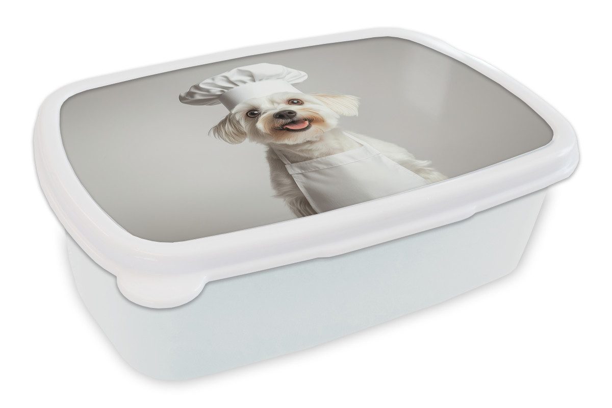MuchoWow Lunchbox Hund - Weiß - Koch, Kunststoff, (2-tlg), Brotdose Schule oder Arbeit, Brotbox für Kinder und Erwachsene