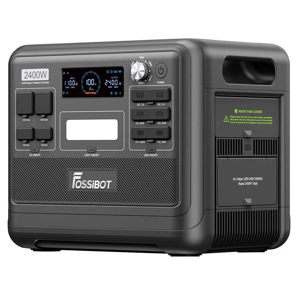 Fossibot Stromerzeuger F2400 2400 W Leistung, 2048 Wh LiFePO4-Akku, Tragbares Kraftwerk, 4,60 in kW, 3xAC RV Auto USB Typ-C QC3.0 PD DC5521 Reine Sinuswelle Vollsteckdosen