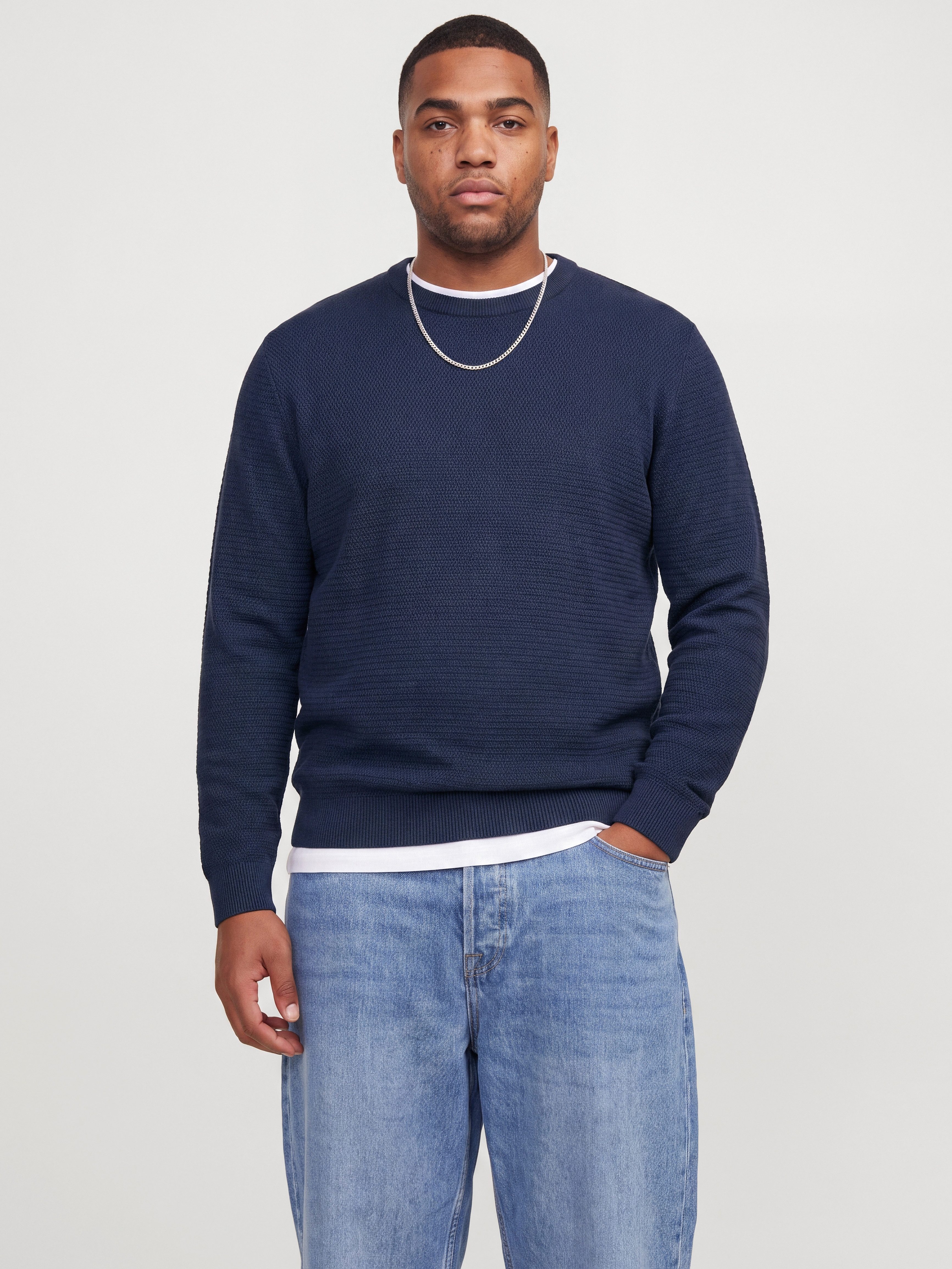 Jack & Jones PlusSize Rundhalspullover JJERYDER KNIT CREW NECK SN PLS Baumwolle, normal geschnitten