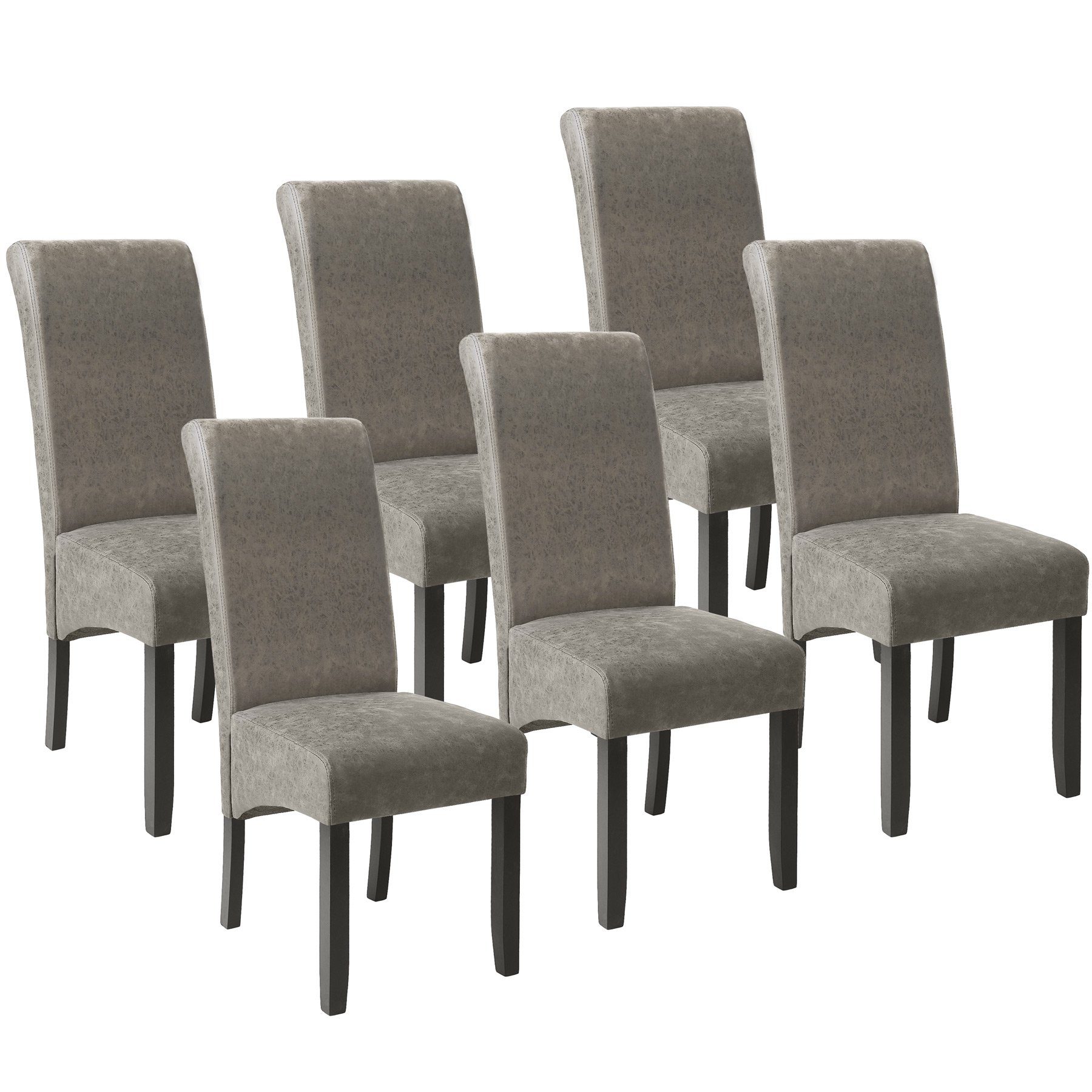 tectake Esszimmerstuhl 6 Esszimmerstühle, ergonomisch, massives Hartholz (6er, 6 St), Gepolstert grau marmoriert | Stühle