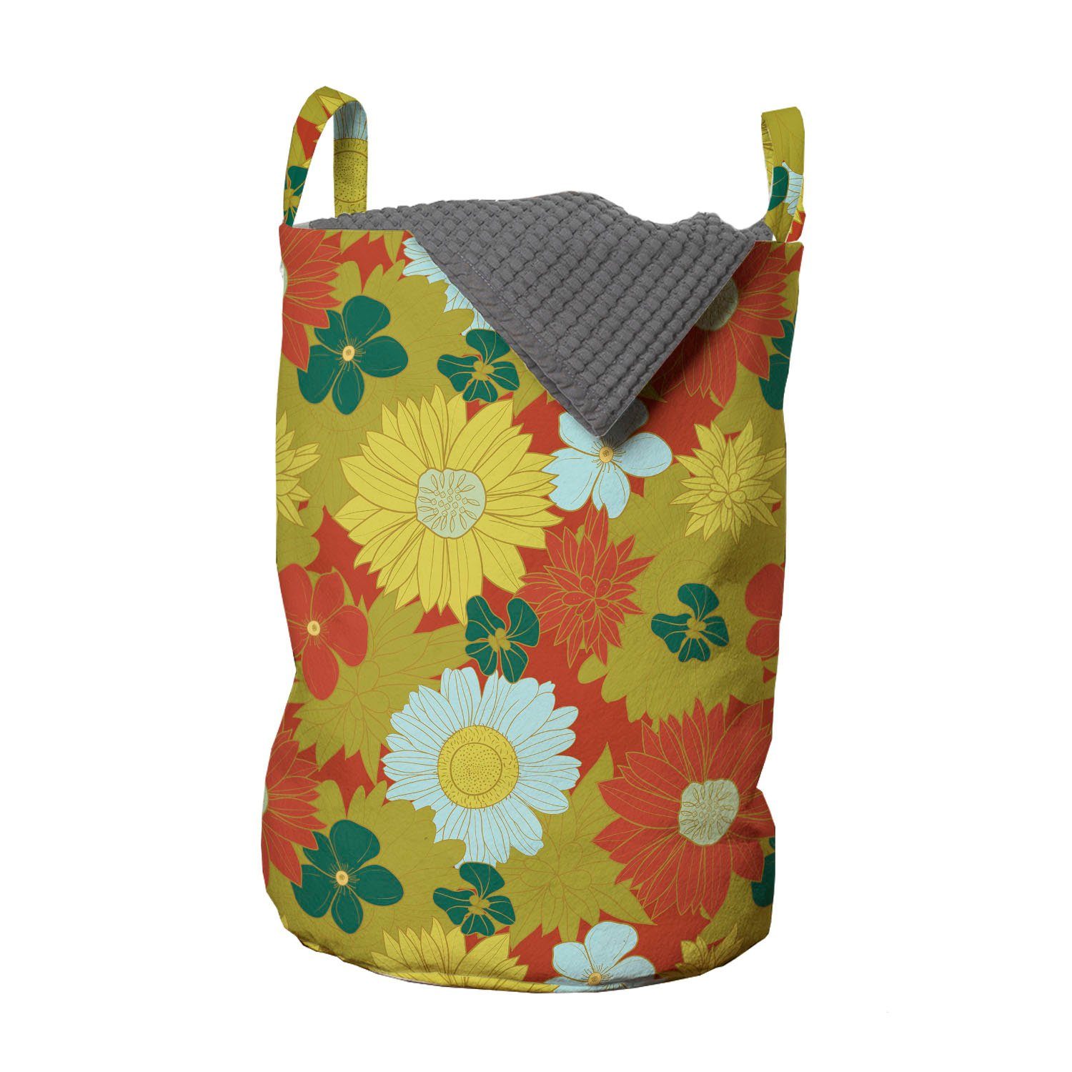 Abakuhaus Wäschesäckchen Wäschekorb mit Griffen Kordelzugverschluss für Waschsalons, Blumen Chrysanthemum und Lily | Wäschesäcke