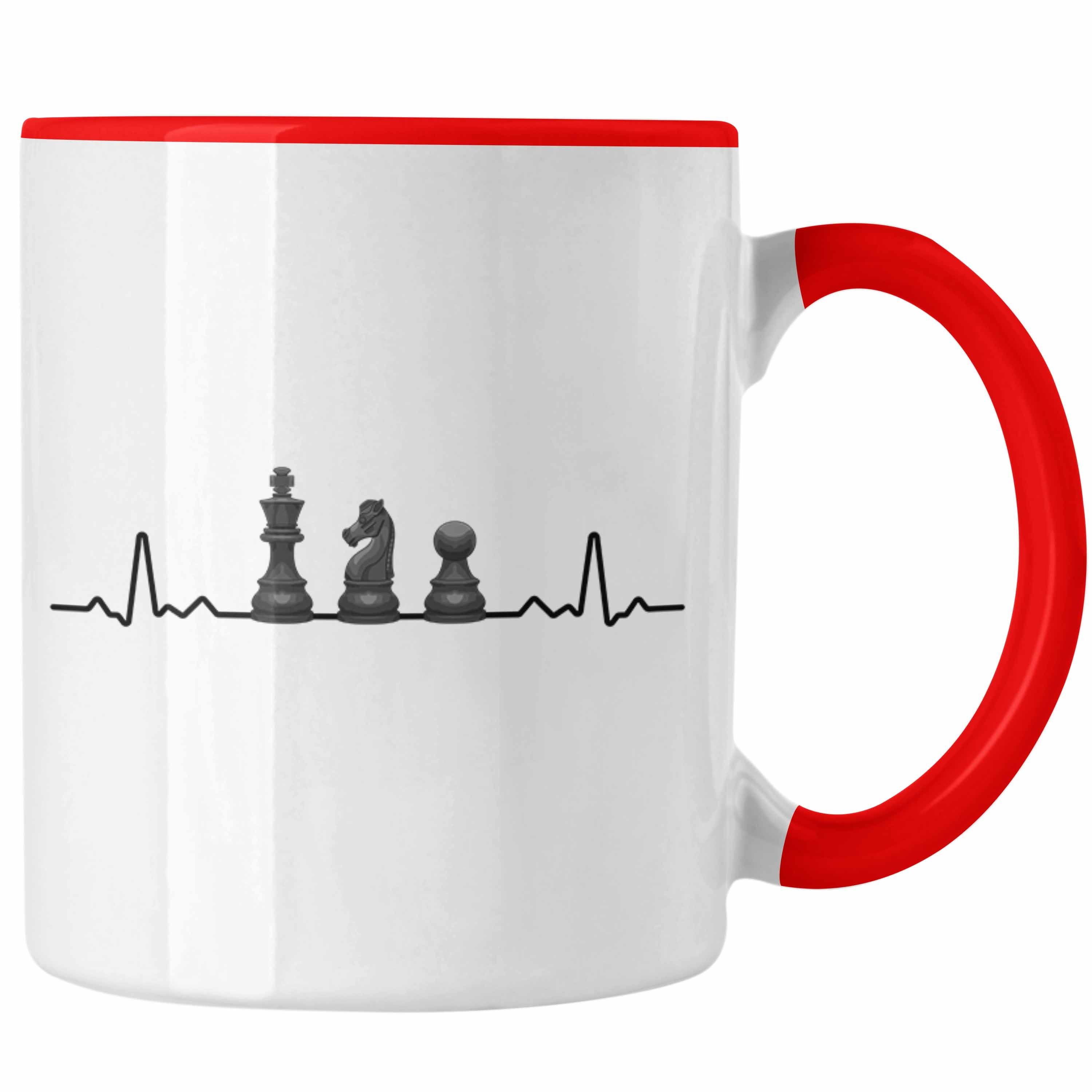 Trendation Tasse Trendation - Schach Geschenk Schachspieler Tasse Rot mit Grafik Geschenkidee Schachfiguren