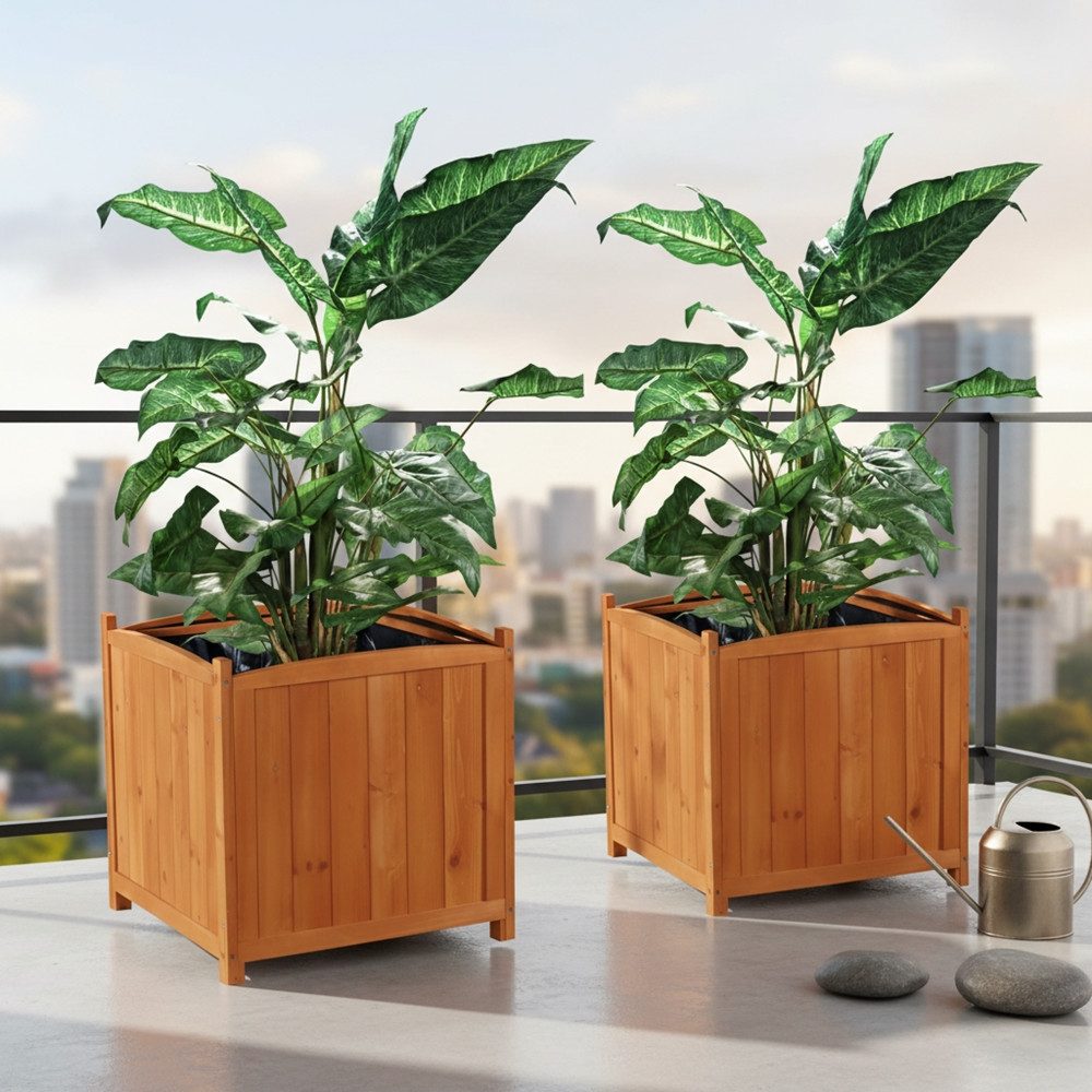 Mucola Pflanzkübel 2er Set Blumentopf eckig Pflanztrog 50cm Blumenständer Blumenkasten (Stück, 2 St., Blumentopf Pflanztrog), Innenfolie