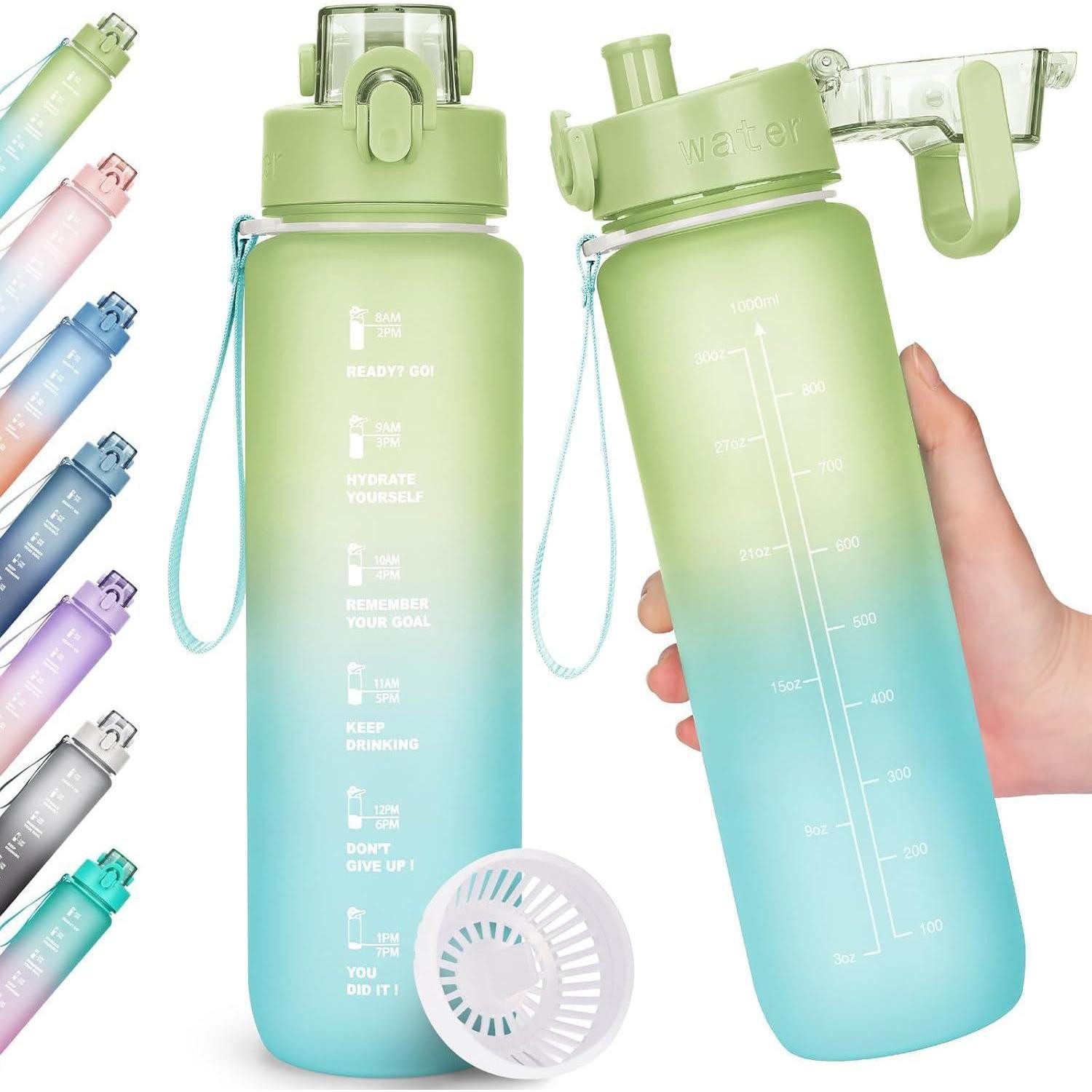 LuxusKollektion Becher Sport Trinkflasche 1l BPA-frei Auslaufsicher Zeitmarkierung Fitness