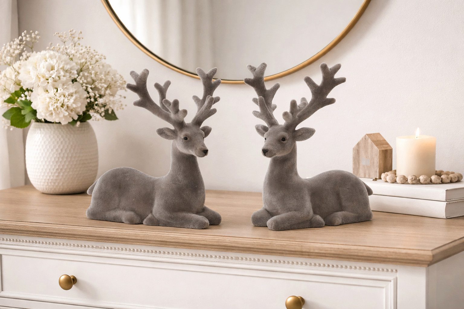 finehomegarden Dekofigur 2x Hirsch Rentier grau/braun liegend 17x8,5cm H20c günstig online kaufen