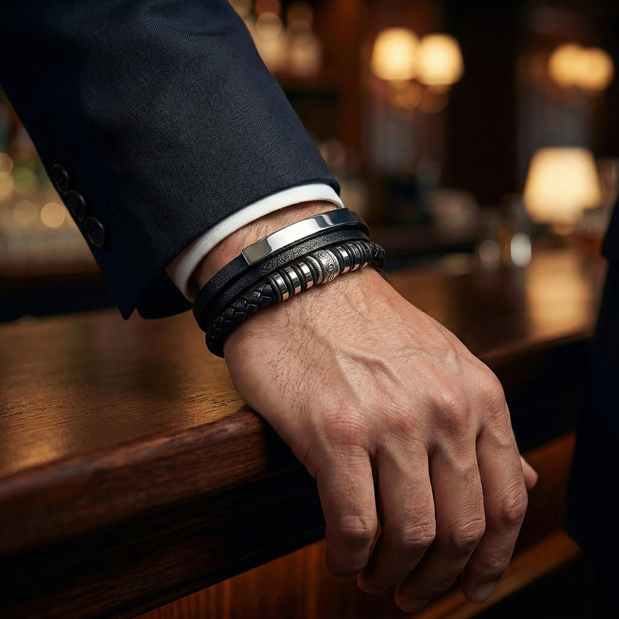 UNIQAL.de Lederarmband „GRAPHICS“ – Herren & Unisex (geflochtenes Leder, Edelstahl, Magnetverschluss, handgefertigt, ideale Geschenkidee), Geprüfte Qualität, Ve – Bild 5 von 5
