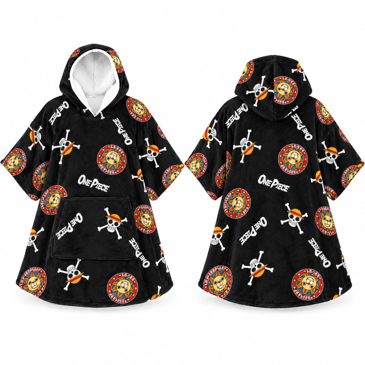 One Piece Sweatponcho One Piece Kuschelponcho Kuscheldecke mit Ärmeln Kapuze Tasche 7 bis 14