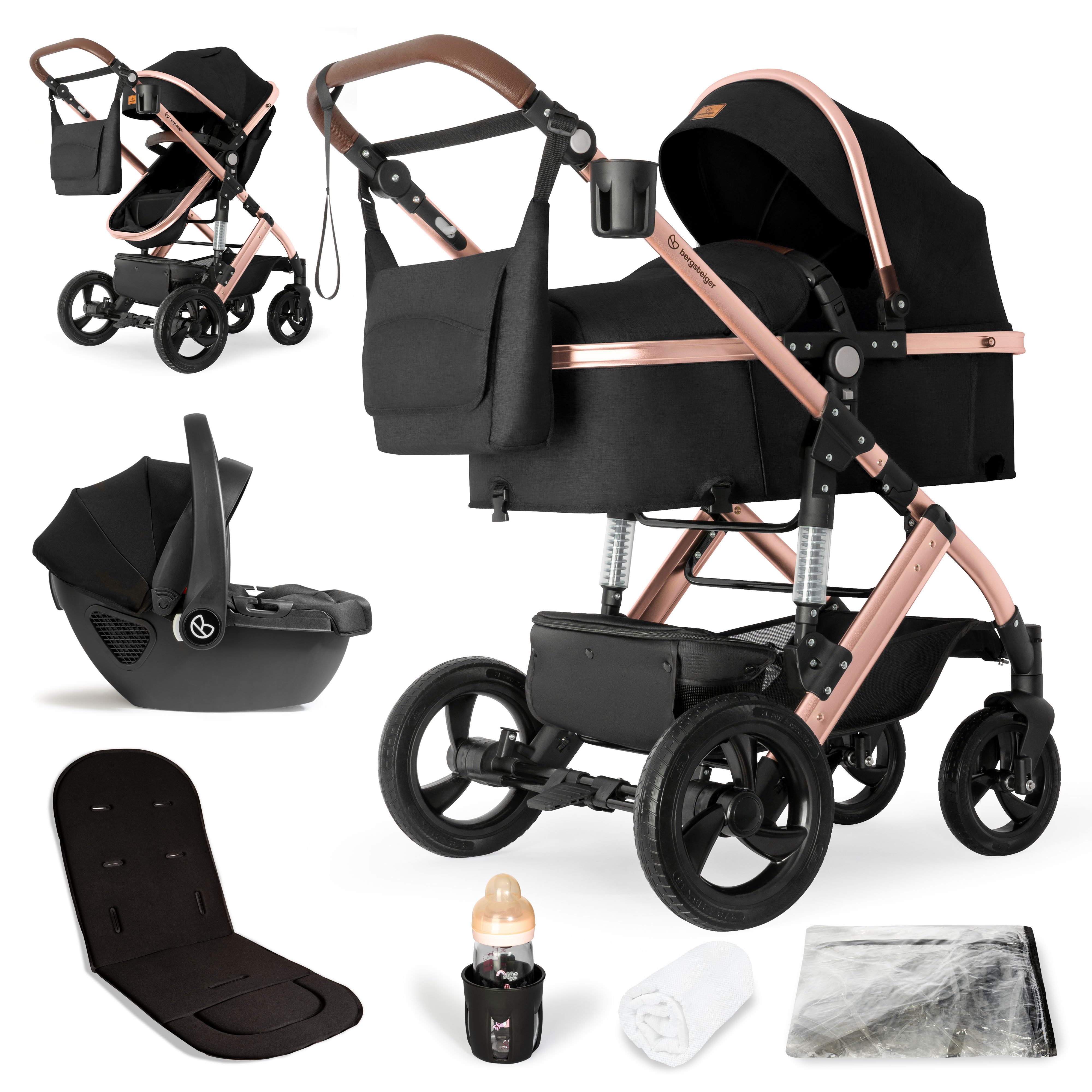 bergsteiger Kombi-Kinderwagen Nizza 3 in 1 Kinderwagen, Auto-Babyschale & Isofix Station optional