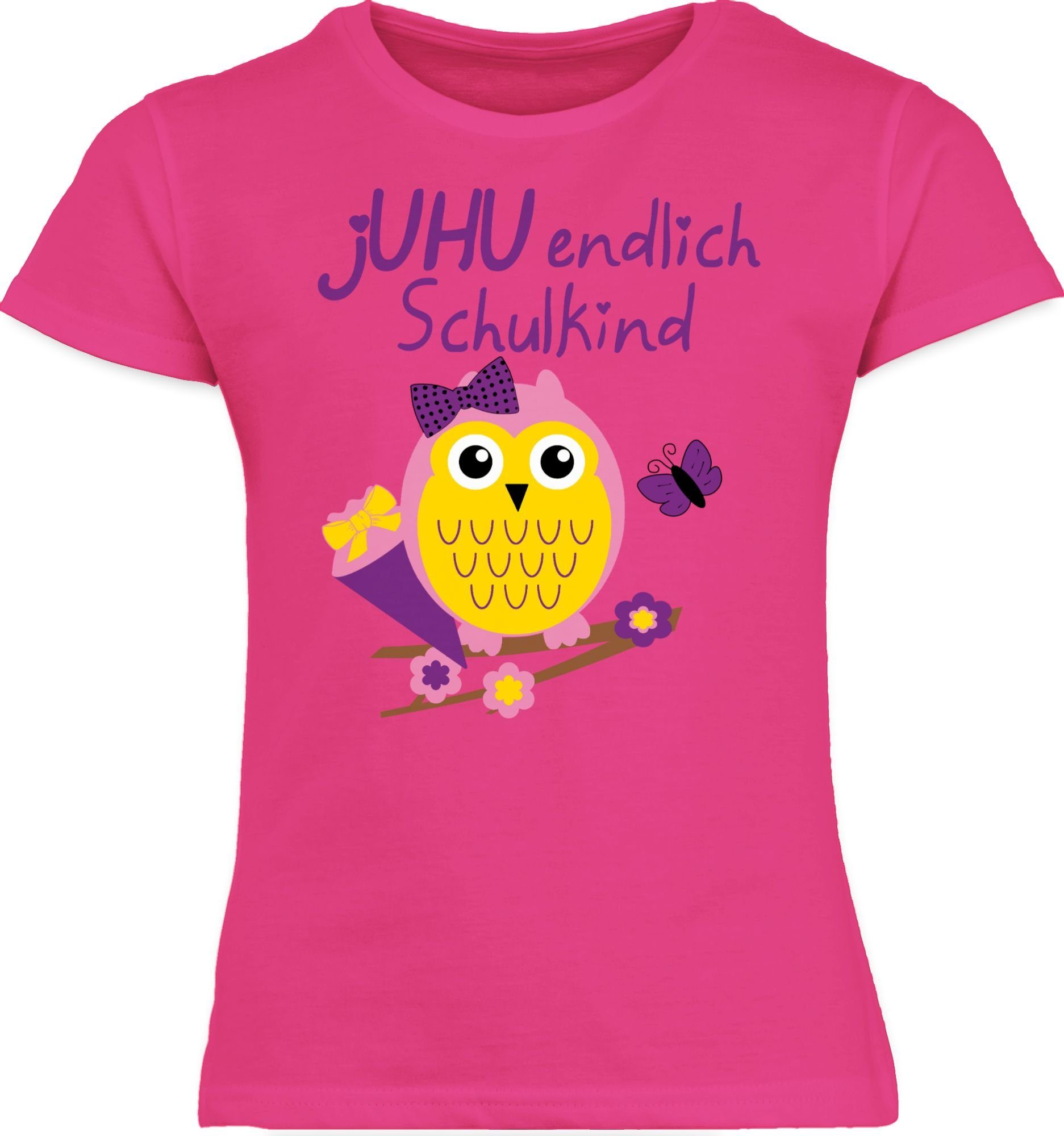 Shirtracer T-Shirt jUHU endlich Schulkind Eule Schultüte Einschulung Mädchen