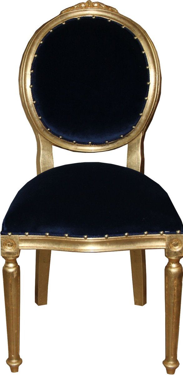 Casa Padrino Esszimmerstuhl Barock Medaillon Luxus Esszimmer Stuhl ohne Armlehnen in Royalblau / Gold - Limited Edition