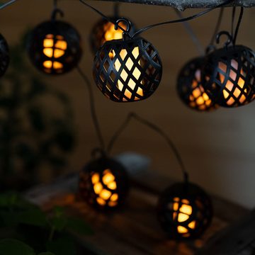 etc-shop LED Dekolicht, LED-Leuchtmittel fest verbaut, Warmweiß, Solarlichterkette Außenlampe Gartendeko 8x LED Kugel Flammeneffekt