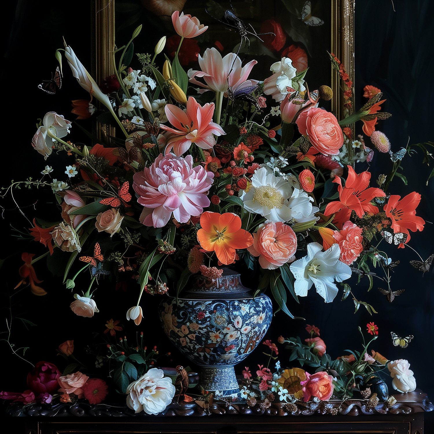 queence Leinwandbild Blumenstrauß, Blumen, Blumenbilder, Gemälde, Kunst, Pflanzen, Pflanzenbilder, Romantisch, Stillleben, Vasen, Vasen & Töpfe (1 St), Premium-Leinwandstoff, Handarbeit aus Deutschland