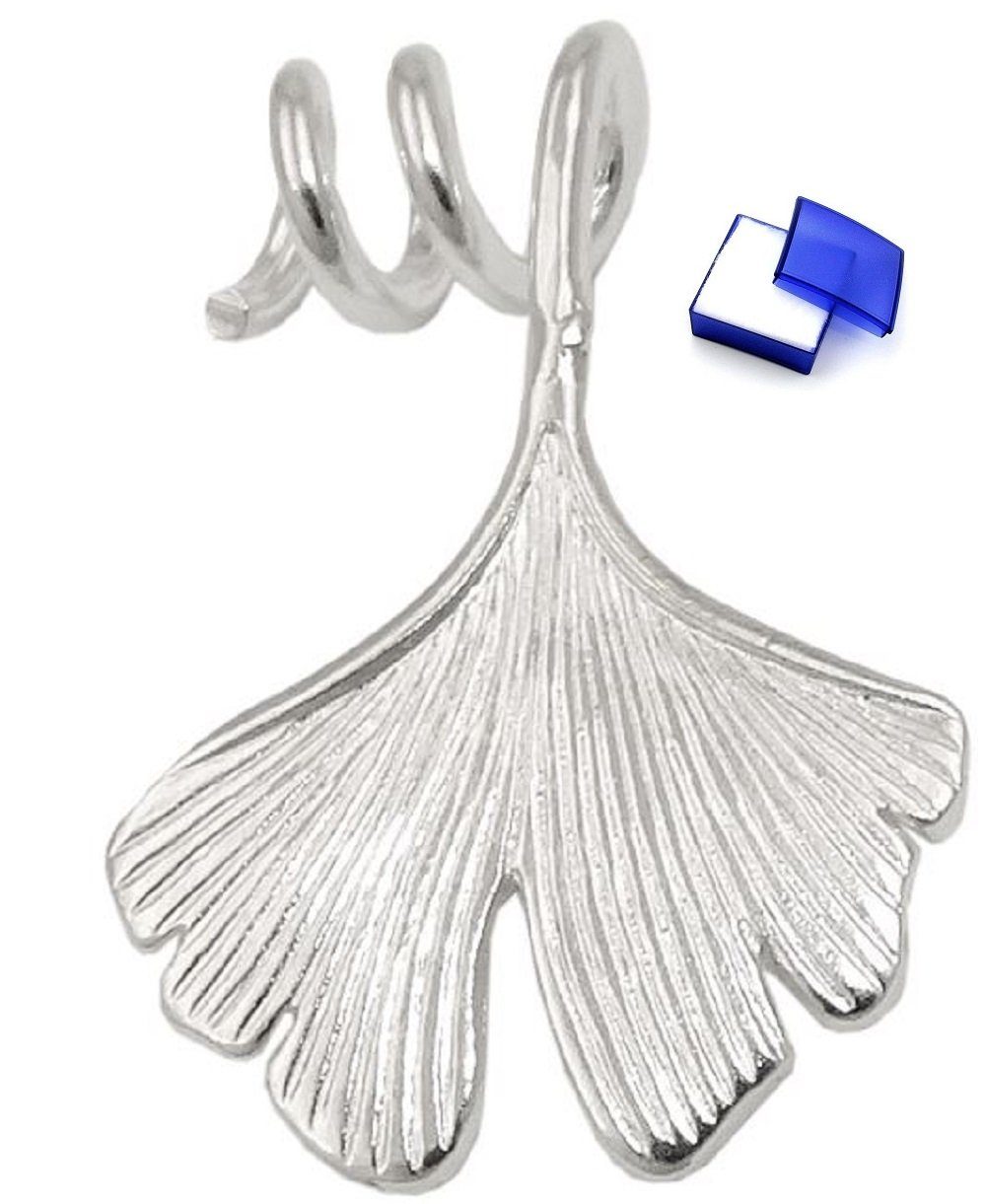 unbespielt Kettenanhänger Anhänger Gingko-Blatt Spirale 925 Silber 25 x 17 mm kl. Schmuckbox, Silberschmuck für Damen