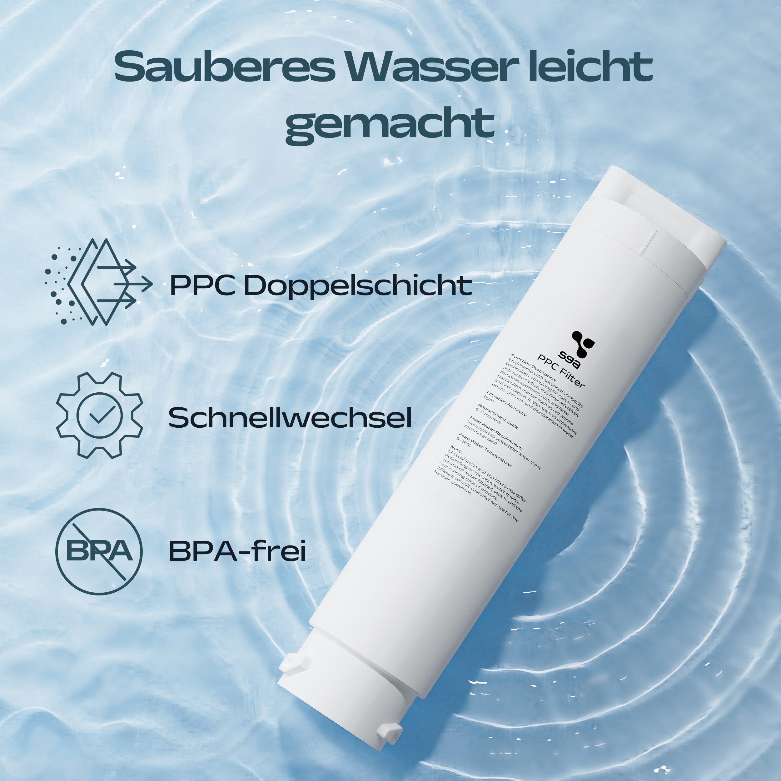 susgreenable Wasserfilter SGROF04, SGPPCF04 Zubehör für SUSGREENABLE RO Wasserfilter, Zubehör für SUSGREENABLE RO Wasserfilter SGIWDR04-W, Originaler Kombifilter, Ersatz-Filterkartusche für SGIWDR04-W