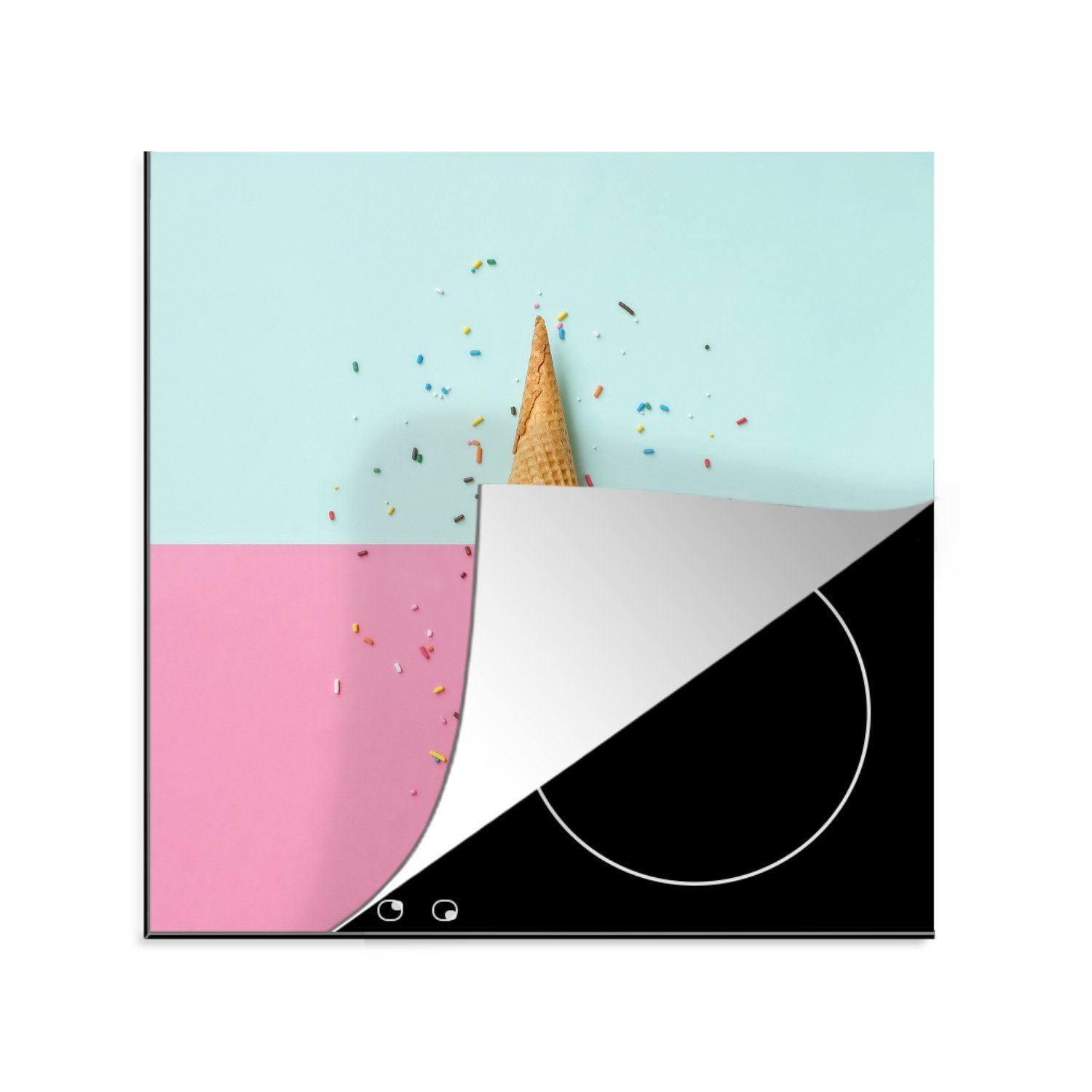 Eishörner für Abgrund, Vinyl, 78x78 auf (1 Ceranfeldabdeckung, Herdblende-/Abdeckplatte cm, tlg), einem Arbeitsplatte grünen und küche rosa MuchoWow Zwei