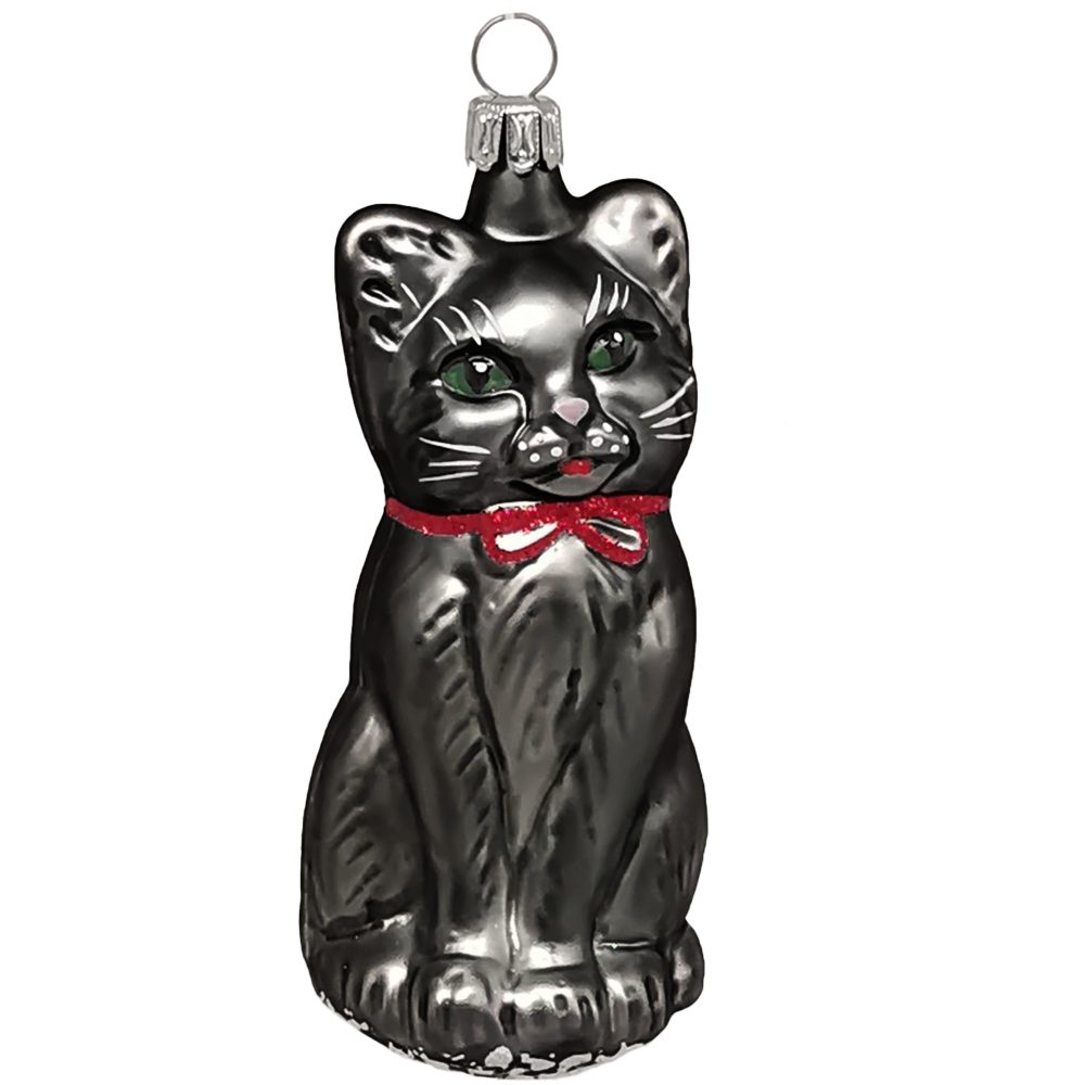 Schatzhauser Christbaumschmuck Katze, Eichhornkatze grau 11cm - Schatzhauser Weihnachtsschmuck (1-tlg), mundgeblasen, handbemalt