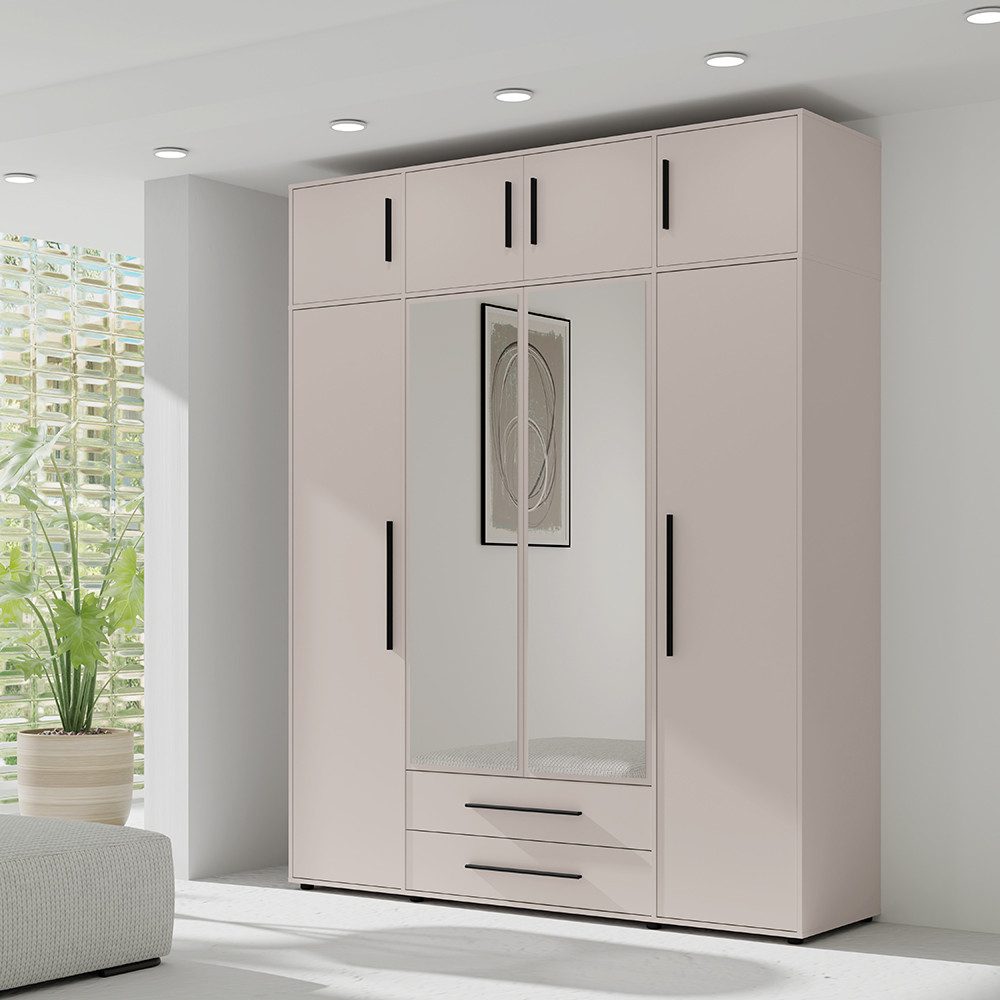 Lomadox Aufsatzschrank MOLLERUSA-132 für Kleiderschrank 197,6 cm breit, 4-türig, kaschmir