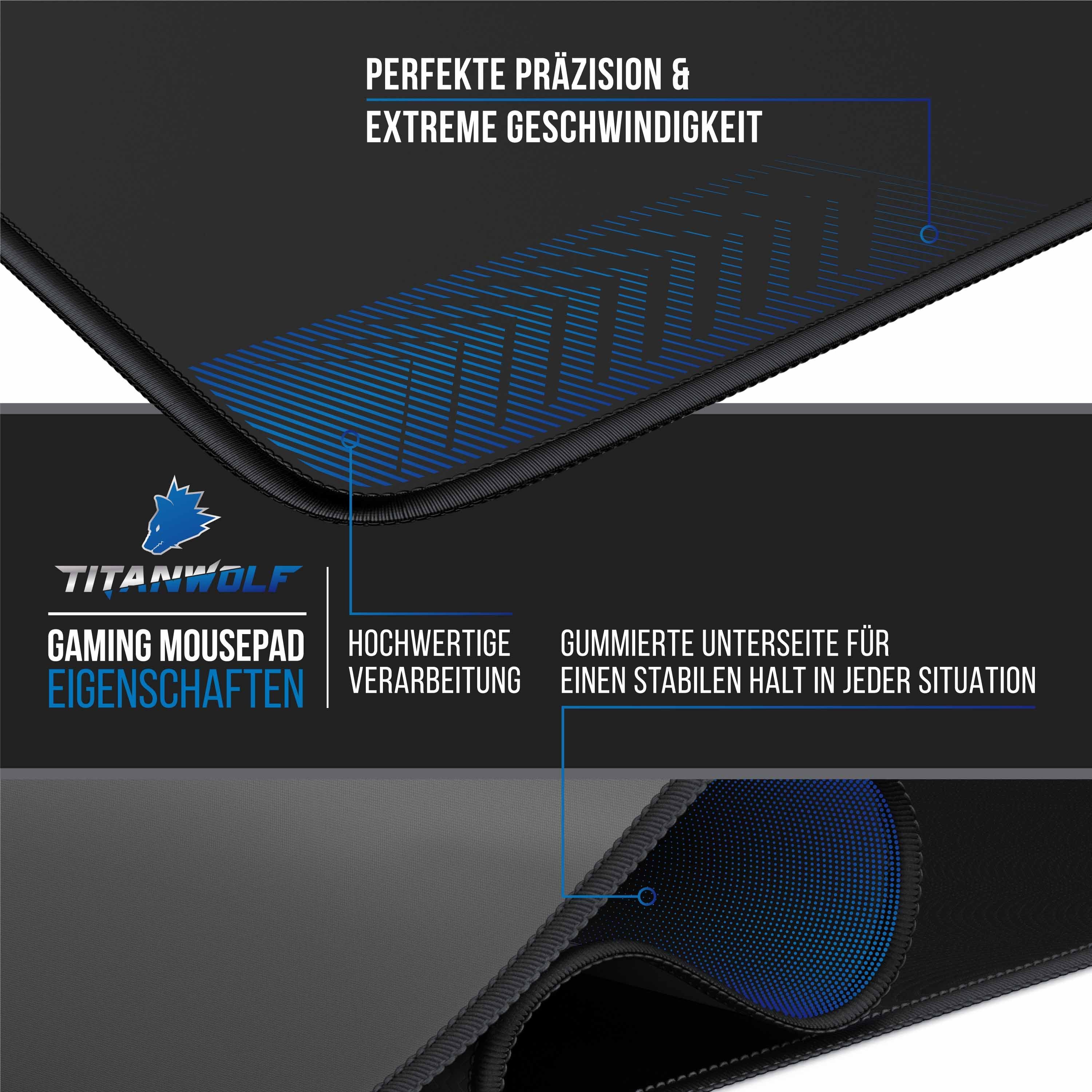 Titanwolf Gaming Mauspad XXL Speed Mousepad 900 x 400 x 3 mm, große Tischunterlage (1-St), rutschfest, abwaschbar, Geschwindigkeit & Präzision, Vector Blau – Bild 2 von 5