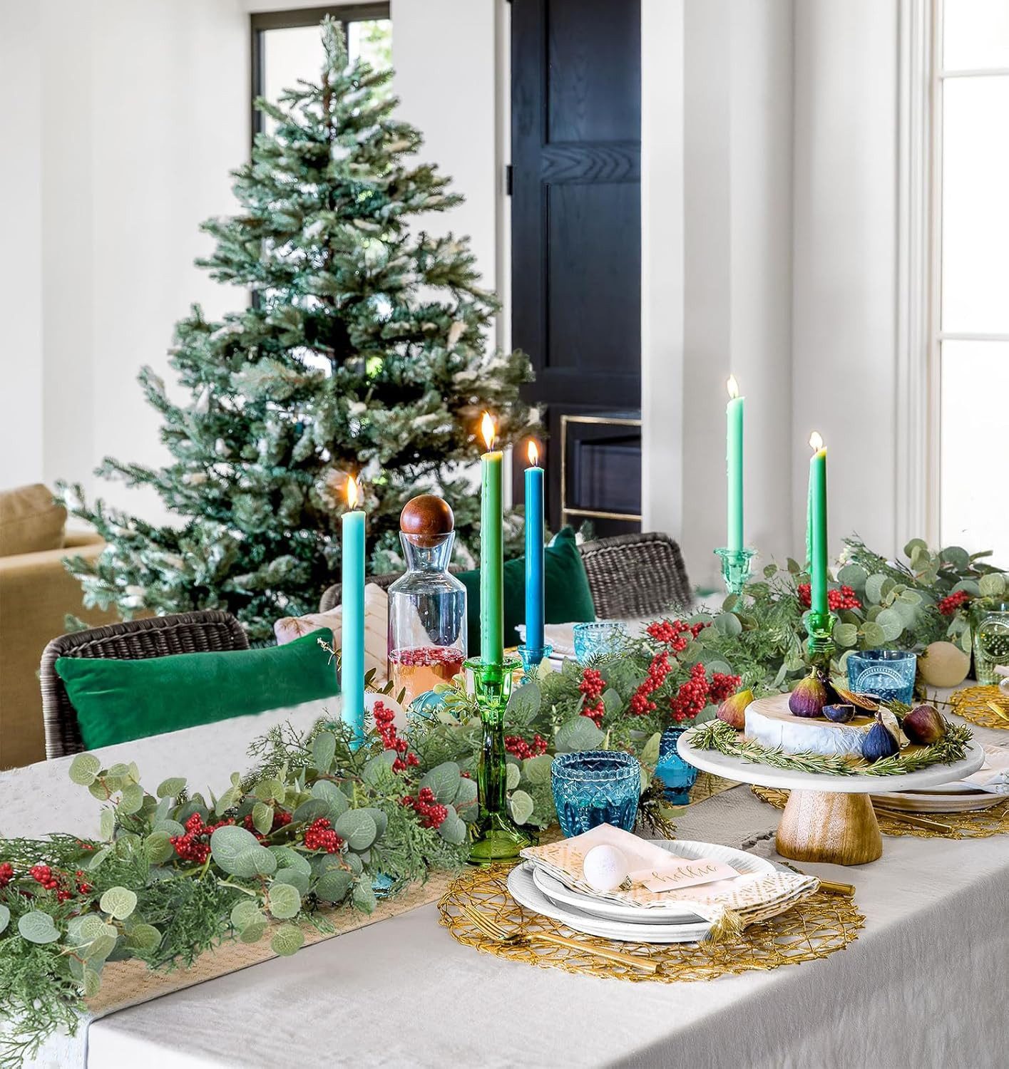 Kunstranke Künstliche Weihnachtsgirlande Stechpalmenbeeren-Girlande, Coonoor, Weihnachtsranke Tannen Girlande für Innen- und Außendekoration – Bild 3 von 5