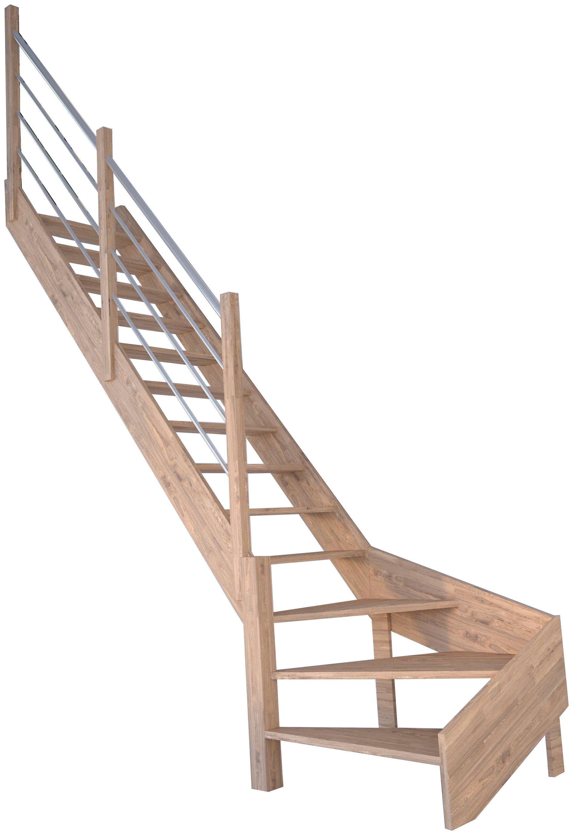 Starwood Raumspartreppe offen, für Durchgehende 300 cm, Links, gewendelt Wangenteile bis Holz-Edelstahl, Massivholz Geschosshöhen Rhodos, Stufen