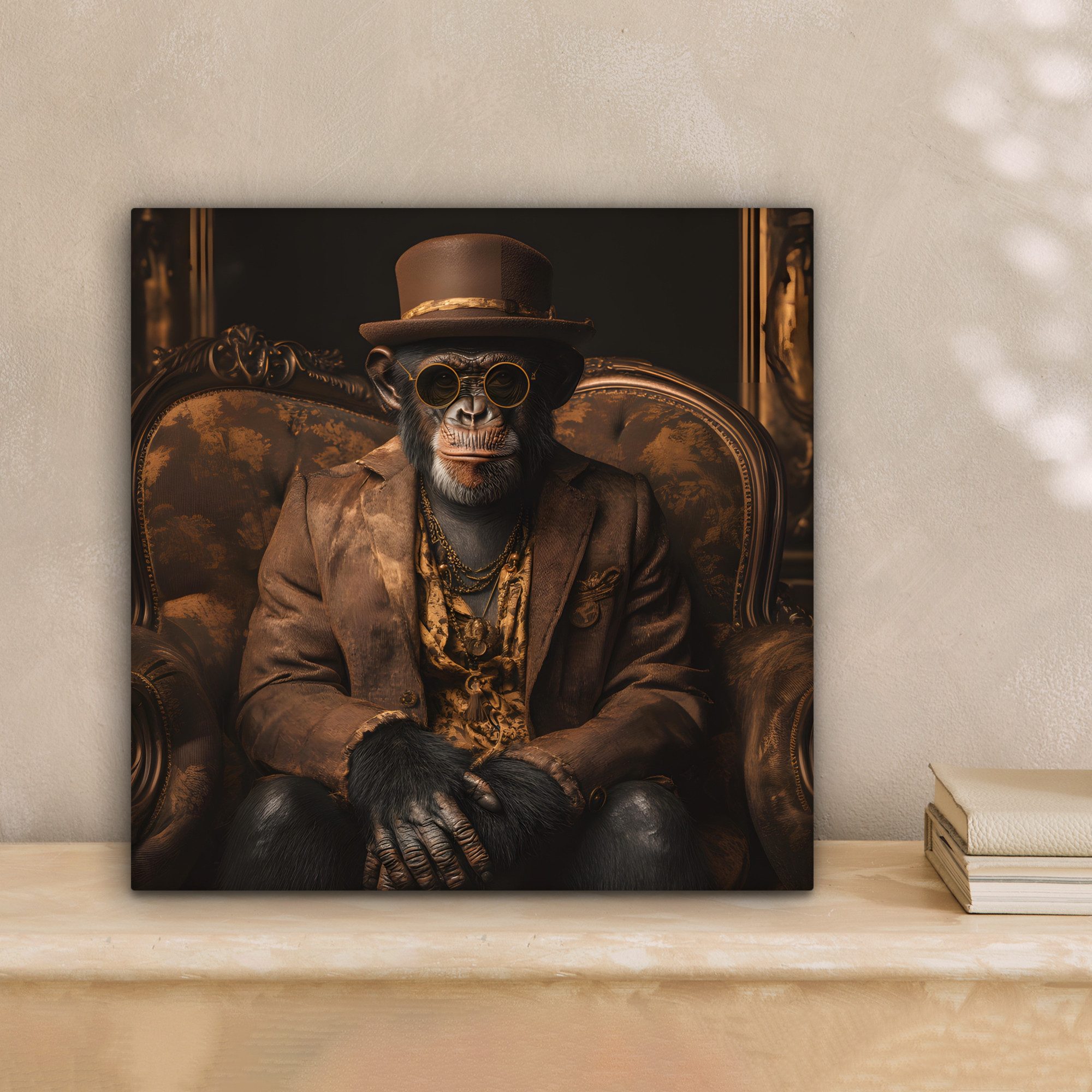 OneMillionCanvasses® Leinwandbild Schimpanse - Stuhl - Anzug - Braun, Fotod günstig online kaufen