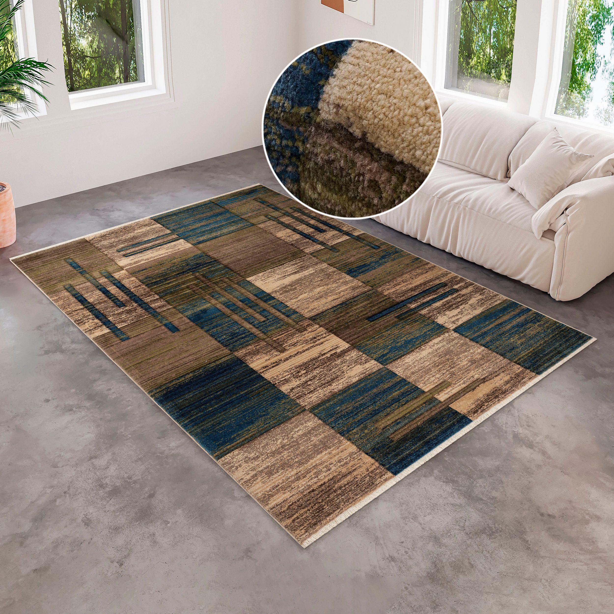 my home Teppich Beliz, rechteckig, Höhe: 9 mm, mit Konturenschnitt, Kurzflor, 3D-Design, mit Fransen, Wohnzimmer