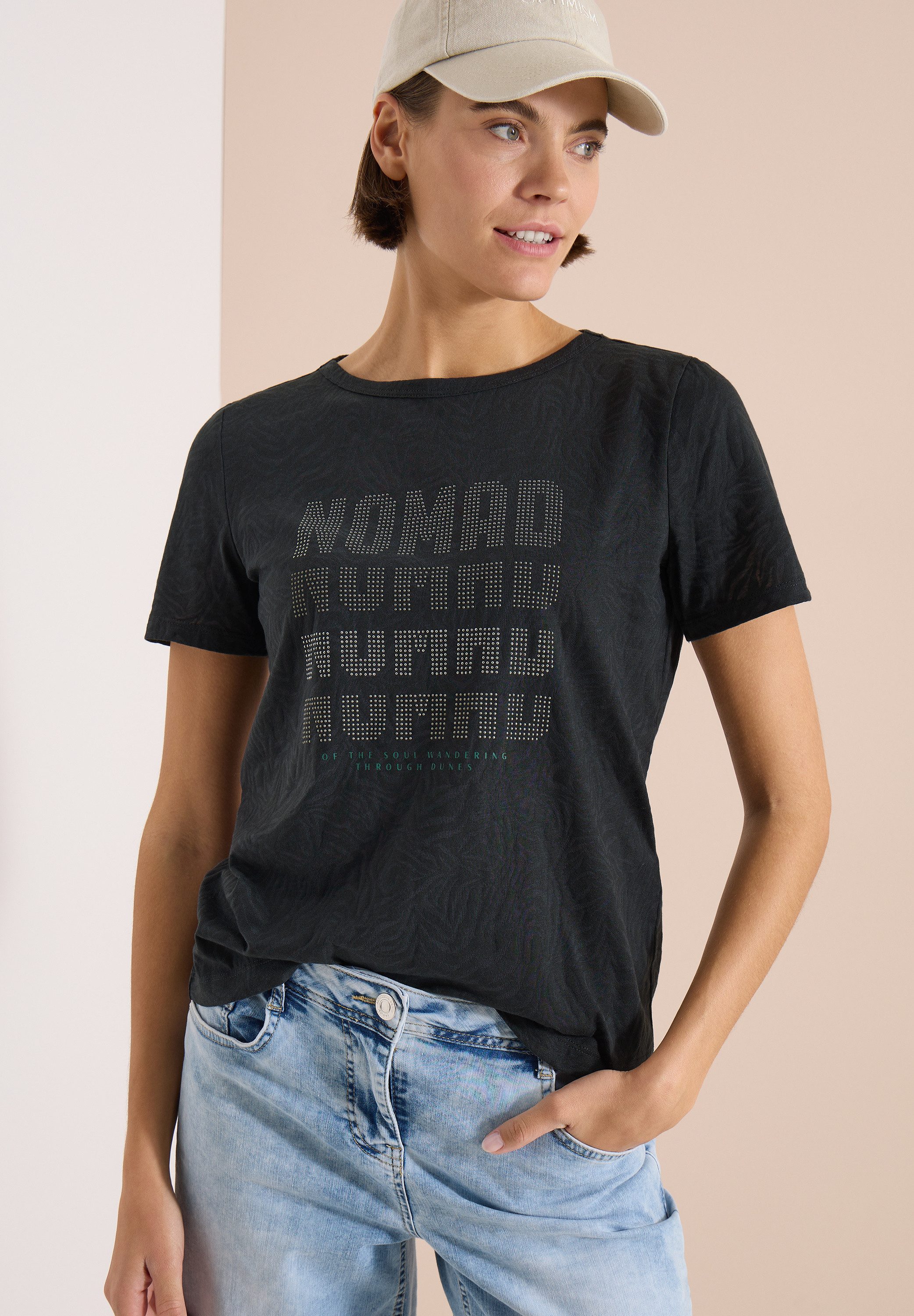 CECIL Kurzarmshirt Sommershirt in Burn-Out-Optik und mit Zebra-Muster