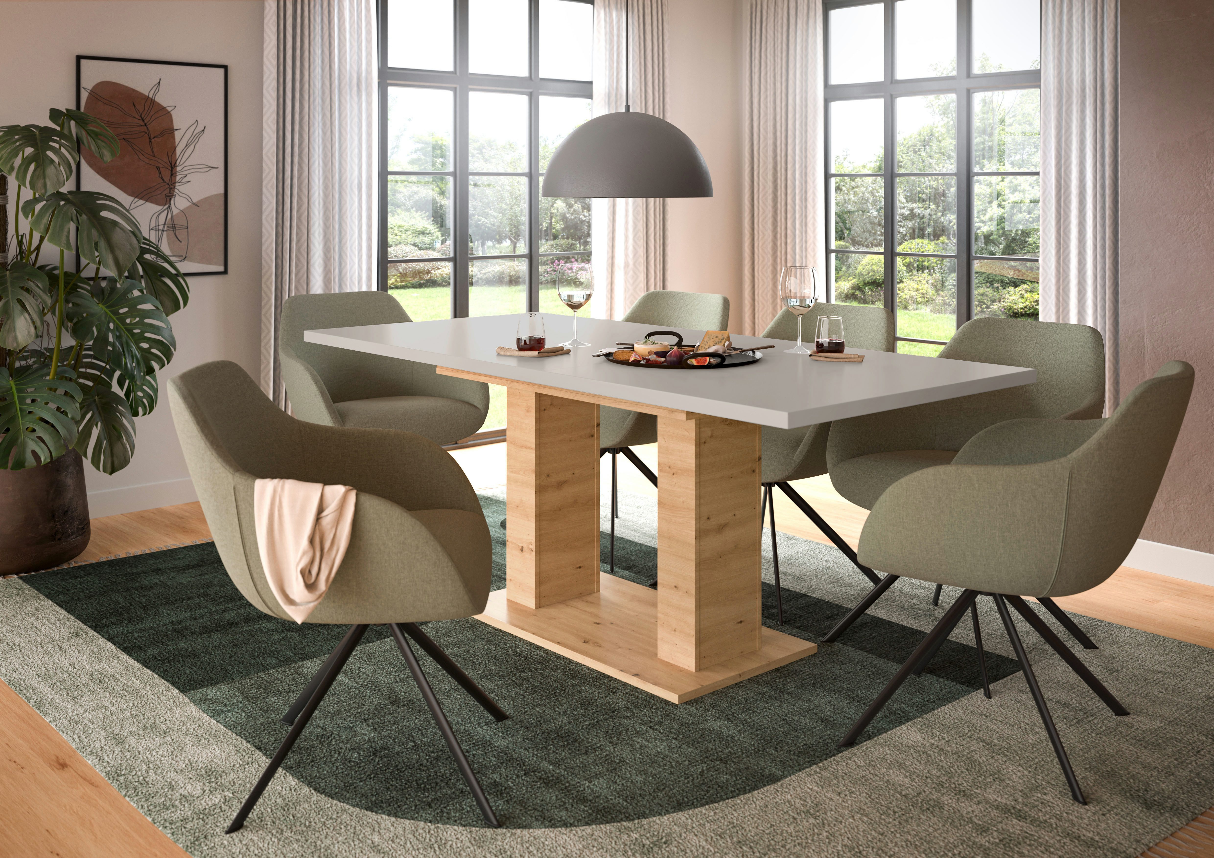 Home affaire Esstisch Motus, ausziehbar 150 -190 cm, inklusive 40 cm Einlegeplatte (Set, 1-St), Doppelsäulengestell mit Bodenplatte, Tisch, Esstisch, Küche