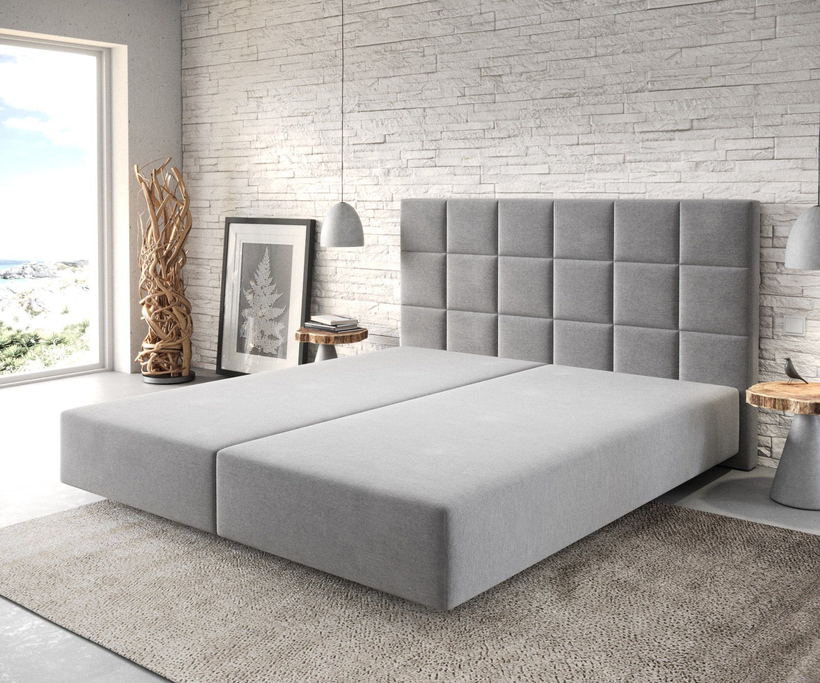 DELIFE Boxspringbett Dream-Fine, Mikrofaser Grau 180x200 cm