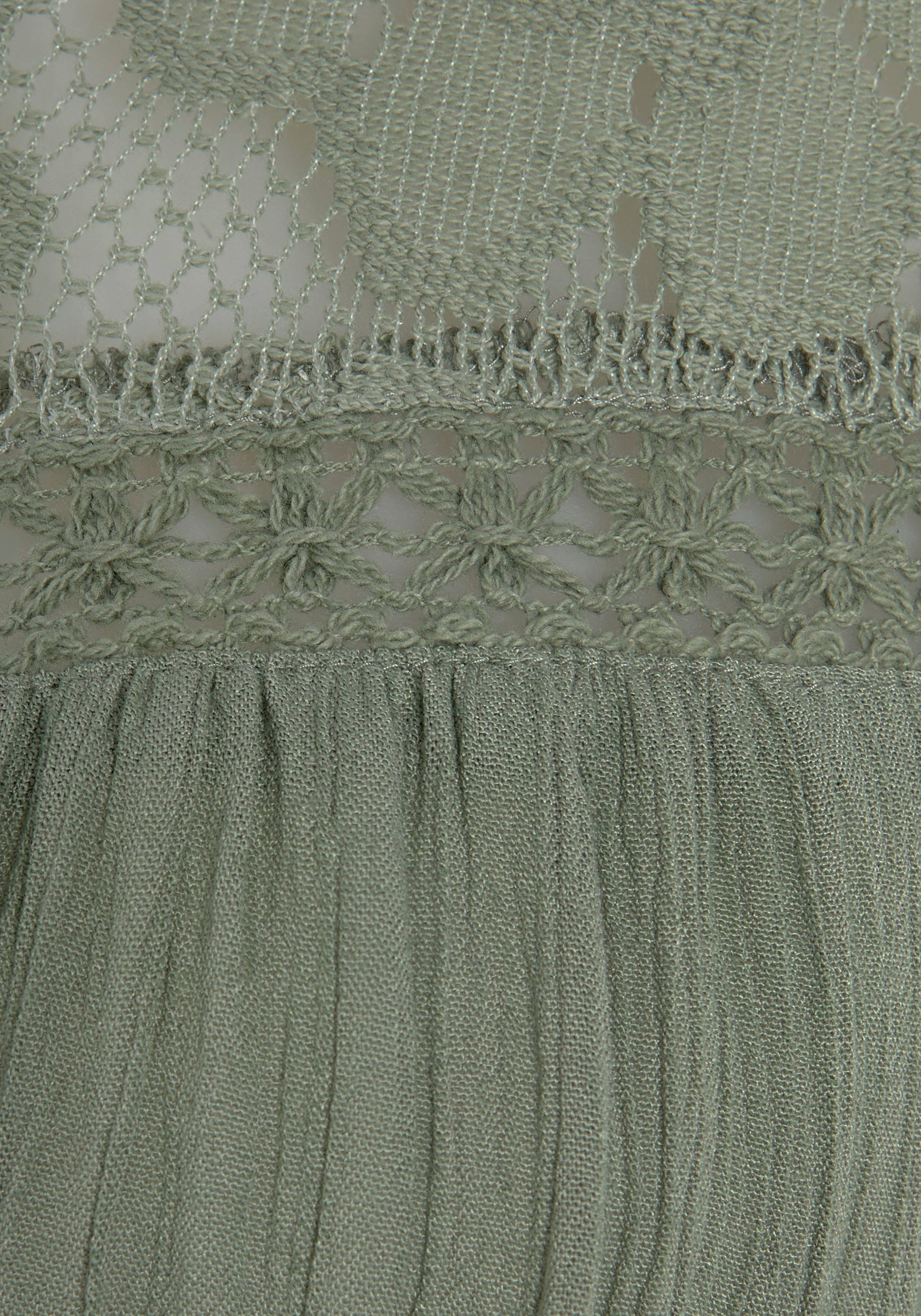 Buffalo Crepebluse mit Spitzeneinsatz, Blusentop, Boho-Style salbeigrün