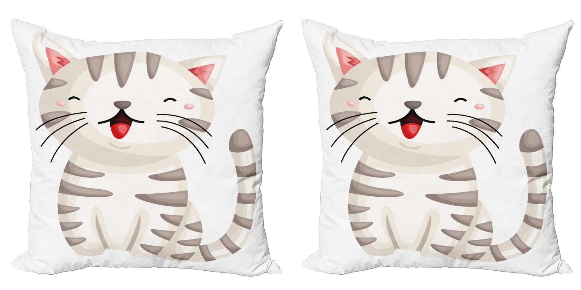 Accent Digitaldruck, Streifen mit Kissenbezüge Modern Stück), (2 Süße Katze Cartoon Doppelseitiger Glückliche Abakuhaus