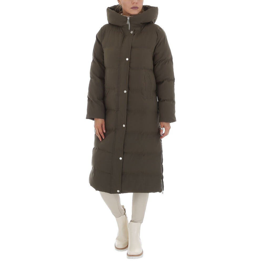 Ital-Design Steppjacke Damen Freizeit Kapuze Gefüttert Winterjacke in Khaki