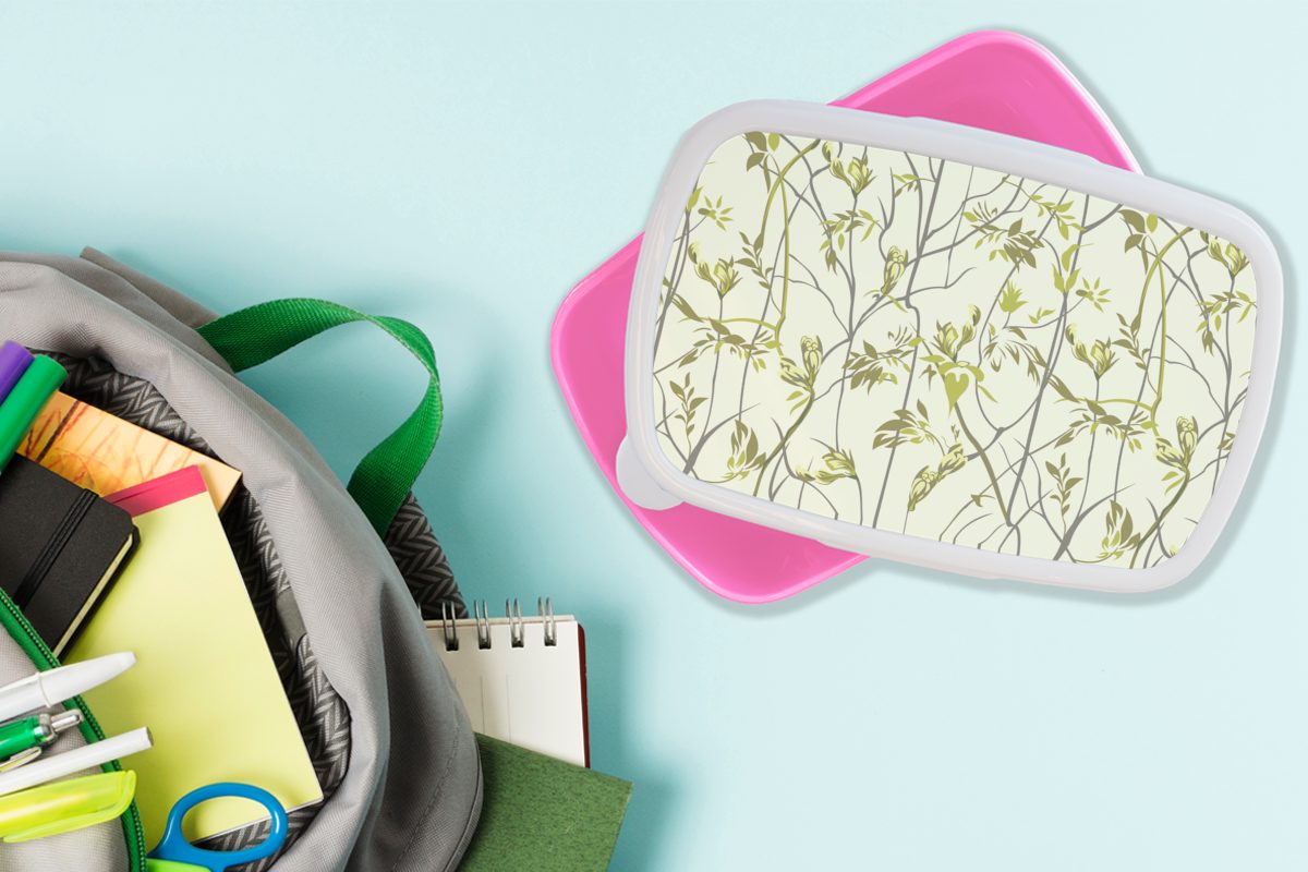 Brotbox - Kunststoff, Snackbox, - Mädchen, Brotdose Muster Lunchbox Pflanzen, Kinder, Kunststoff (2-tlg), MuchoWow rosa für Erwachsene, Dschungel