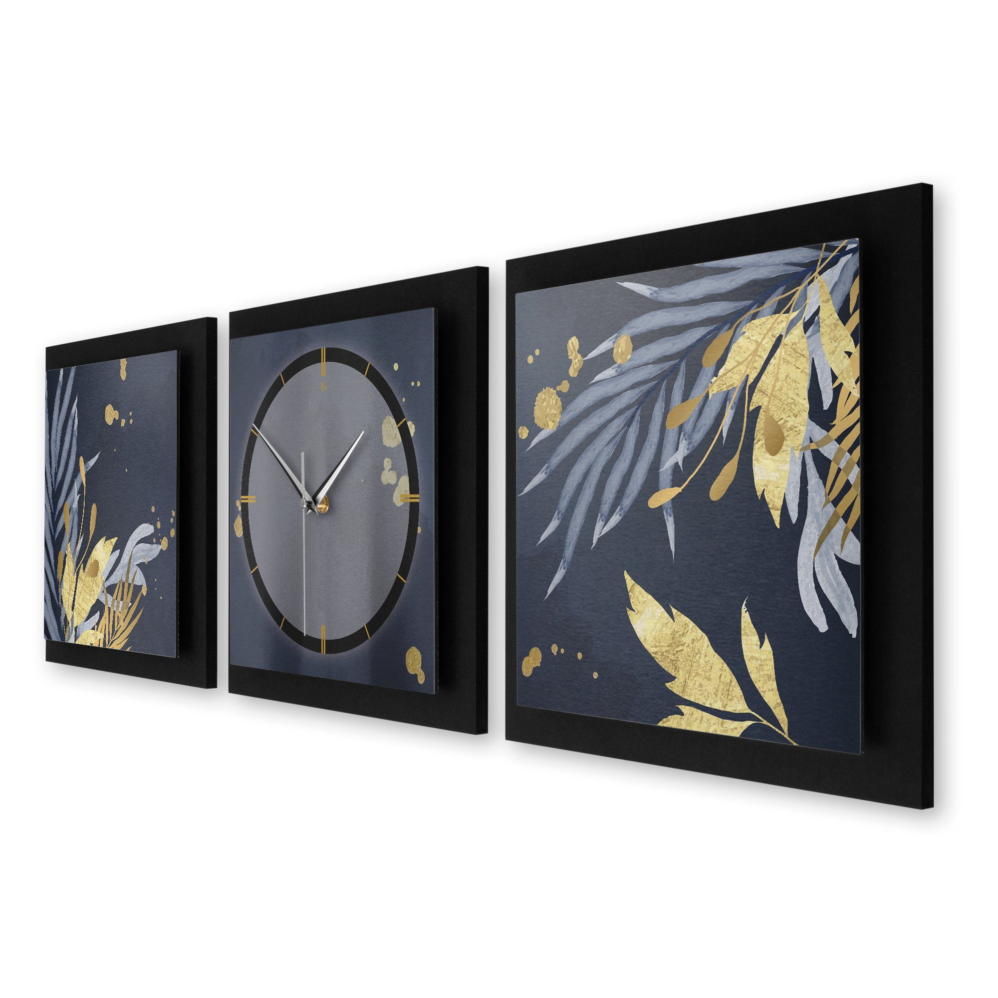 Quarzuhrwerk; Gold außergewöhnlich, elegant, Wanduhr modern) Feder & Ticken; (ohne (90x30cm) Kreative klein Blue oder Funk-