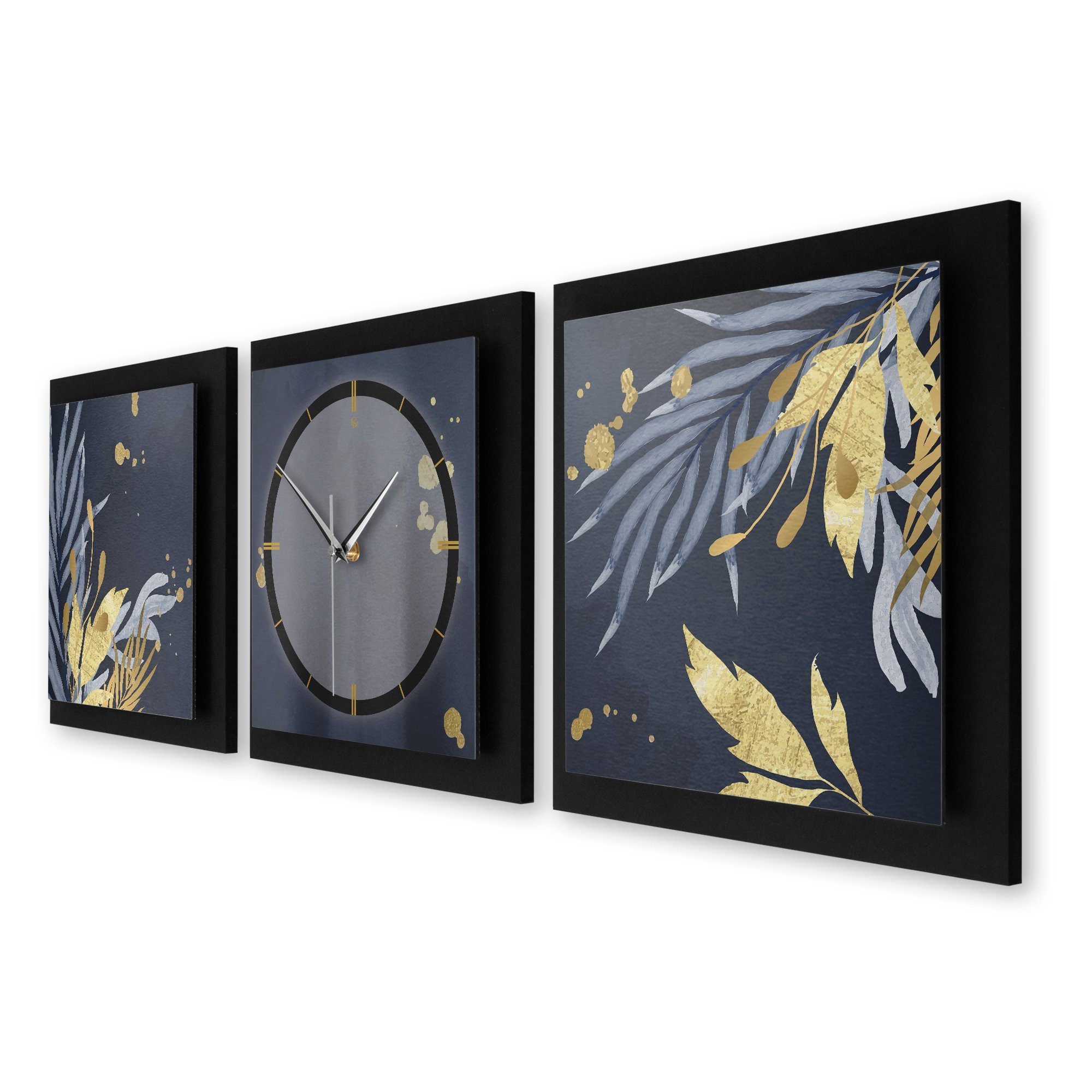 (150x50cm) oder modern) außergewöhnlich, Feder & Wanduhr Blue groß Quarzuhrwerk; Funk- Ticken; Kreative Gold elegant, (ohne