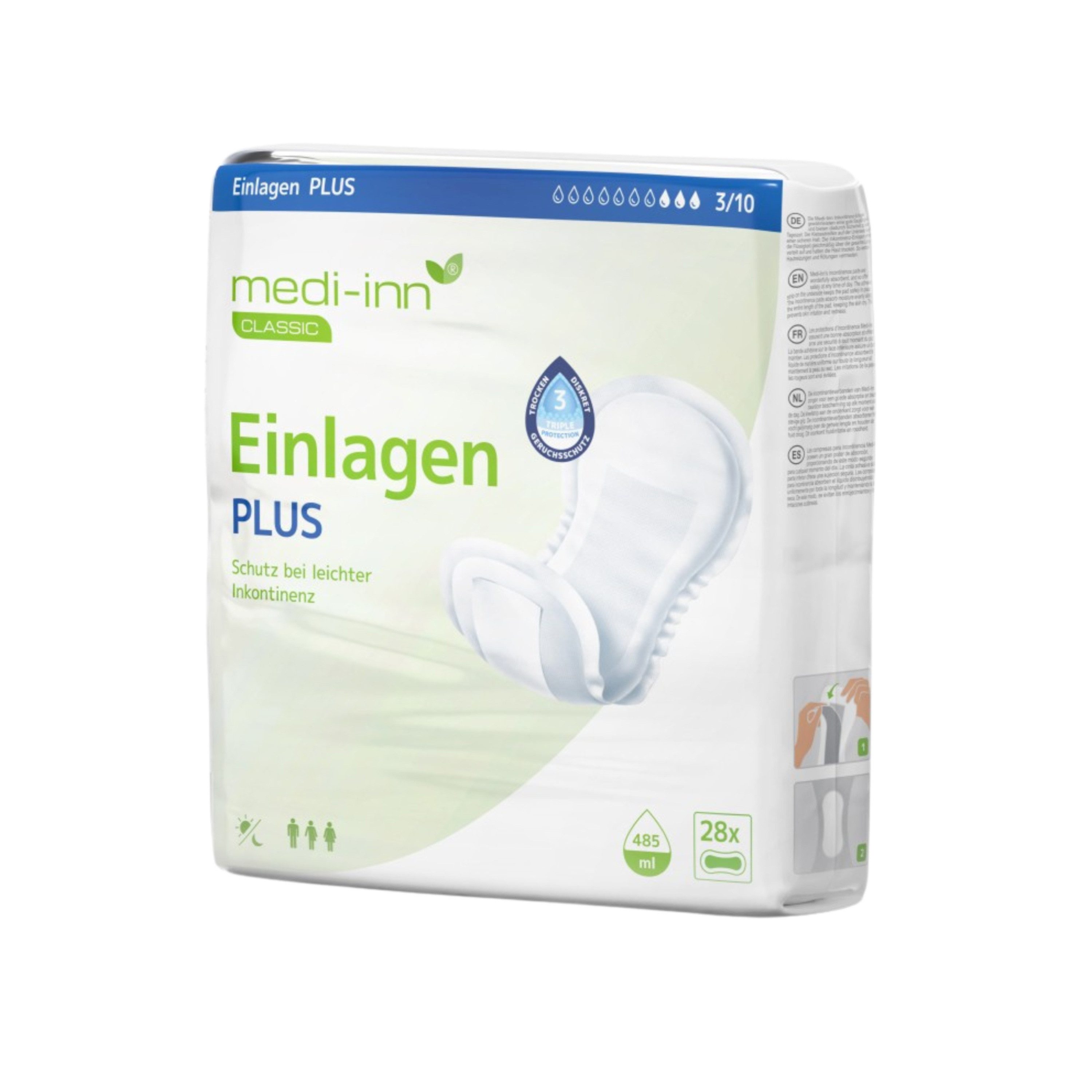 Medi-Inn CLASSIC Inkontinenz-Einlage Inkontinenz-Einlagen PLUS, 3 Tropfen, Unisex-Passform, weiß, 3 von 10 Tropfen, PLUS Gr., 28-St.
