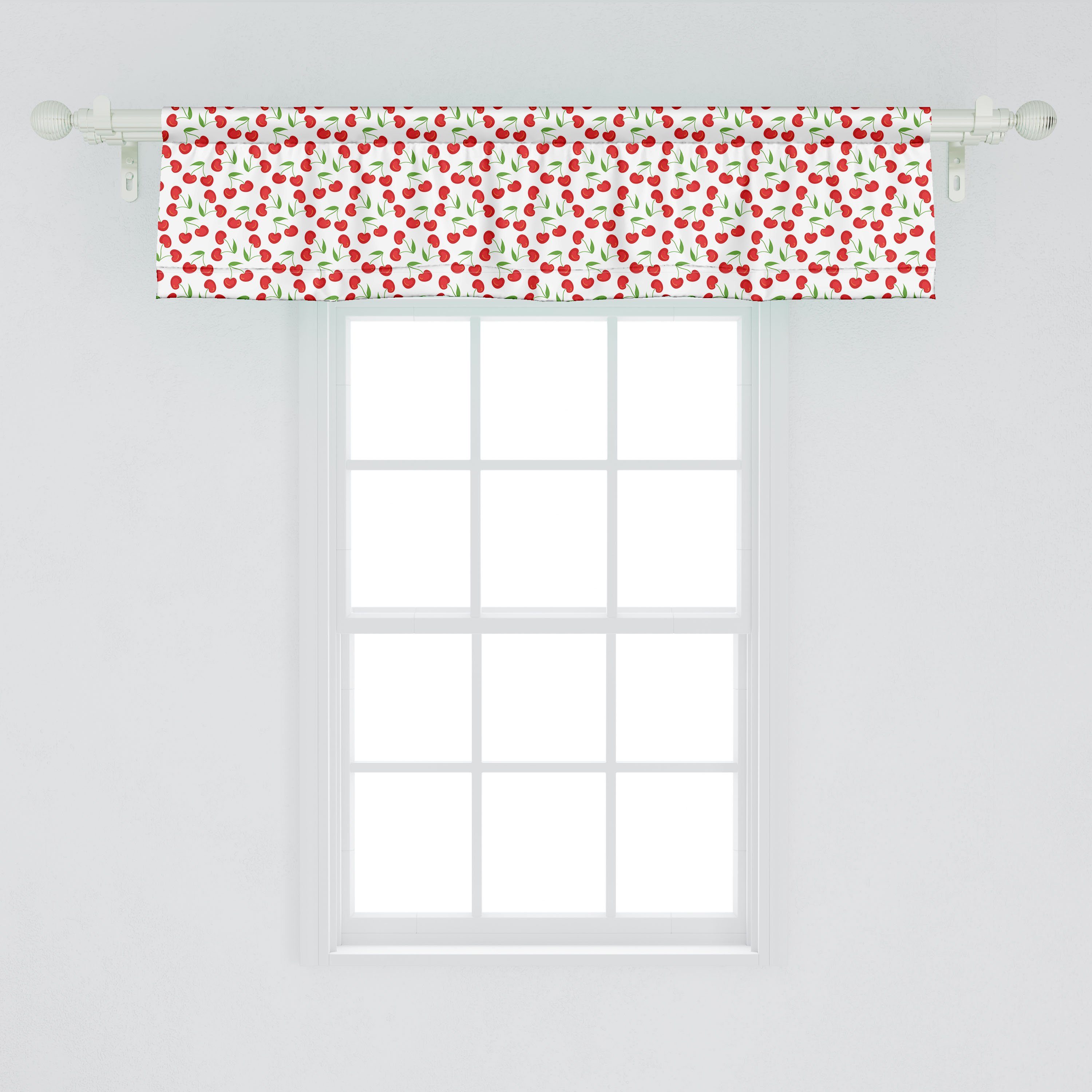 Microfaser, Stangentasche, mit Sommer Scheibengardine Schlafzimmer Romantische Vorhang Volant Dekor Kirsche Abakuhaus, Frucht-Kunst für Küche