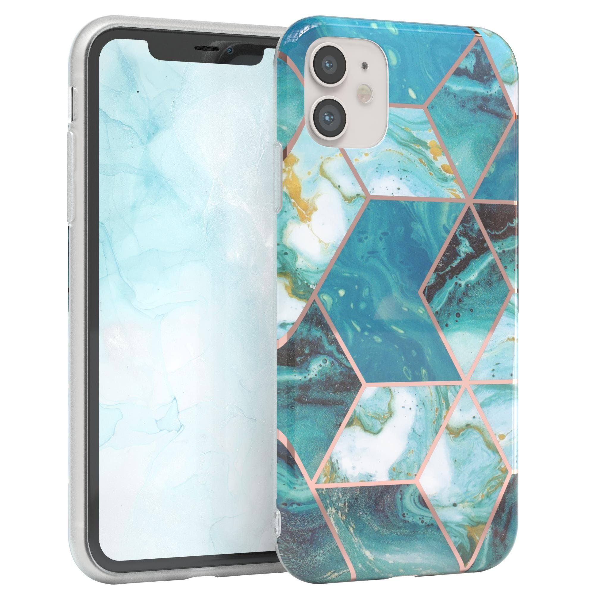 EAZY CASE Handyhülle IMD Motiv Cover für Apple iPhone 11 6,1 Zoll, Etui Silikonhülle Dünn Design Ultra Case kratzfest Marmor Blau Grün